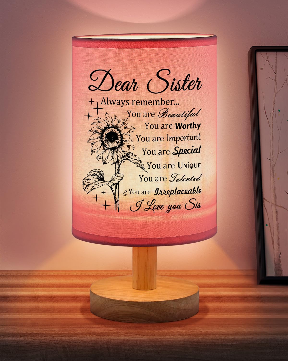 Calibron Sister Gifts, Sister Birthday Gifts Fabric Lamp, Birthday Gifts for Sister, Sisters Gifts from Sister Table Lamp with W