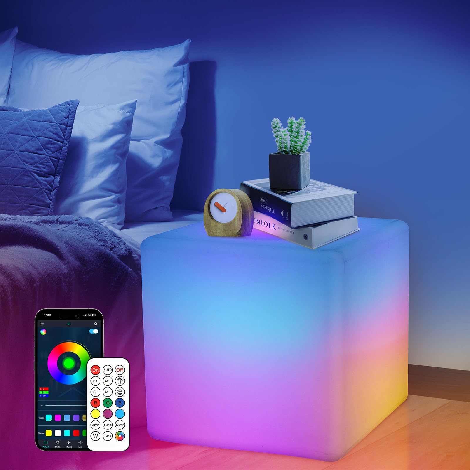 Loftek 16-Inch Smart Cube Lights: Rgbw 16 Million Colors Changing Floor Lamp With App, Music Sync & Timer Night Lights For Livin