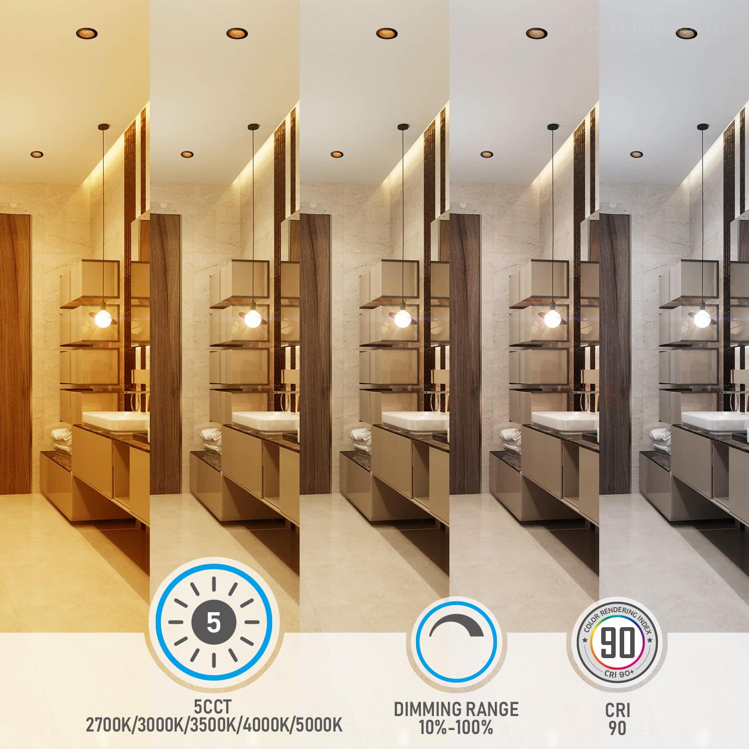 Torchstar 8-Pack 5Cct 4 Inch Led Integrated Canless Led Recessed Lighting With J-Box, Anti-Glare Deep Baffle, Cri90 Dimmable Ceiling Downlight, Etl 2700K3000K3500K4000K5000K, Oil Rubbed Bronze