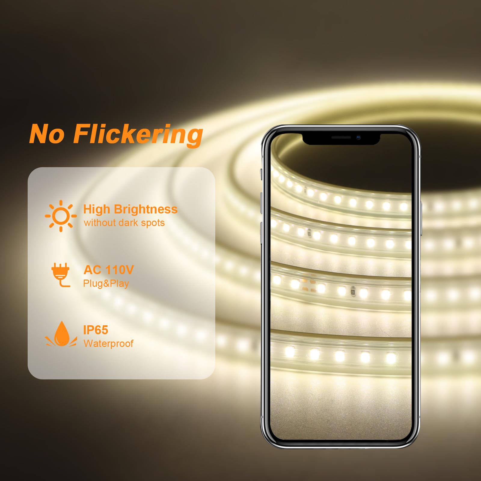 Aimengte Waterproof Outdoor Led Strip Lights, 32.8Ft, 1200 Leds, Daylight, Ac 110V