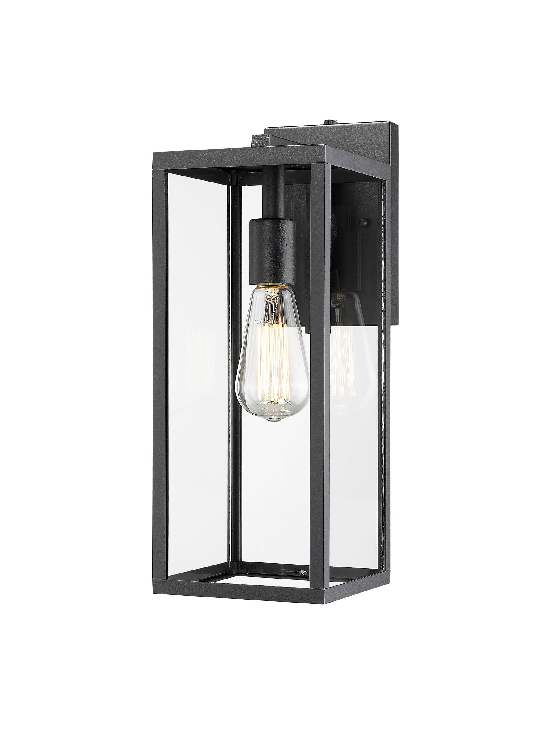 Bestshared Outdoor Wall Lantern, 1-Light Dusk to Dawn Sensor, 15in Modern Metal Sconce, Clear Finish