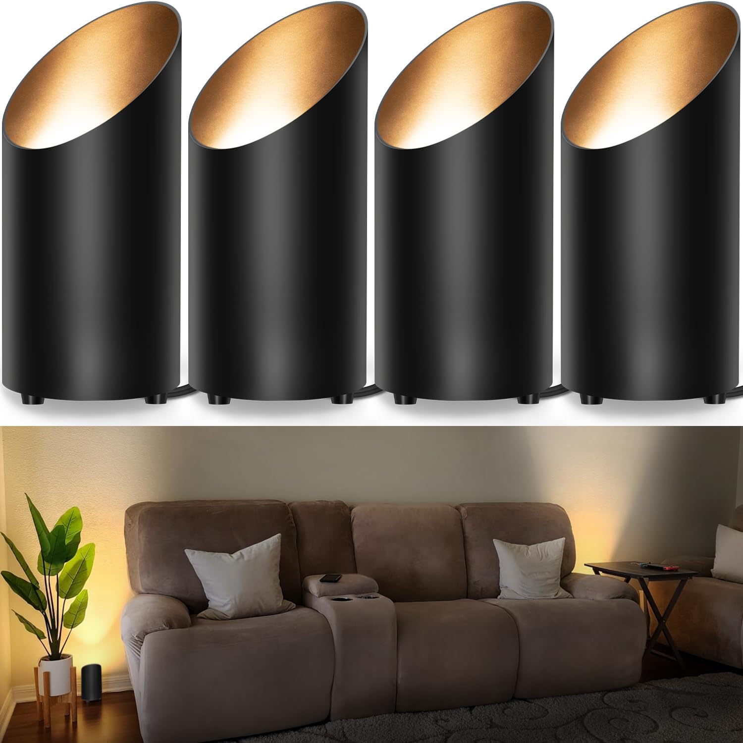 SUNVIE Up Lights Indoor Floor Can Light, 5W GU10 Bulbs, Black, 5.9 FT Cord, Model FCL01B04