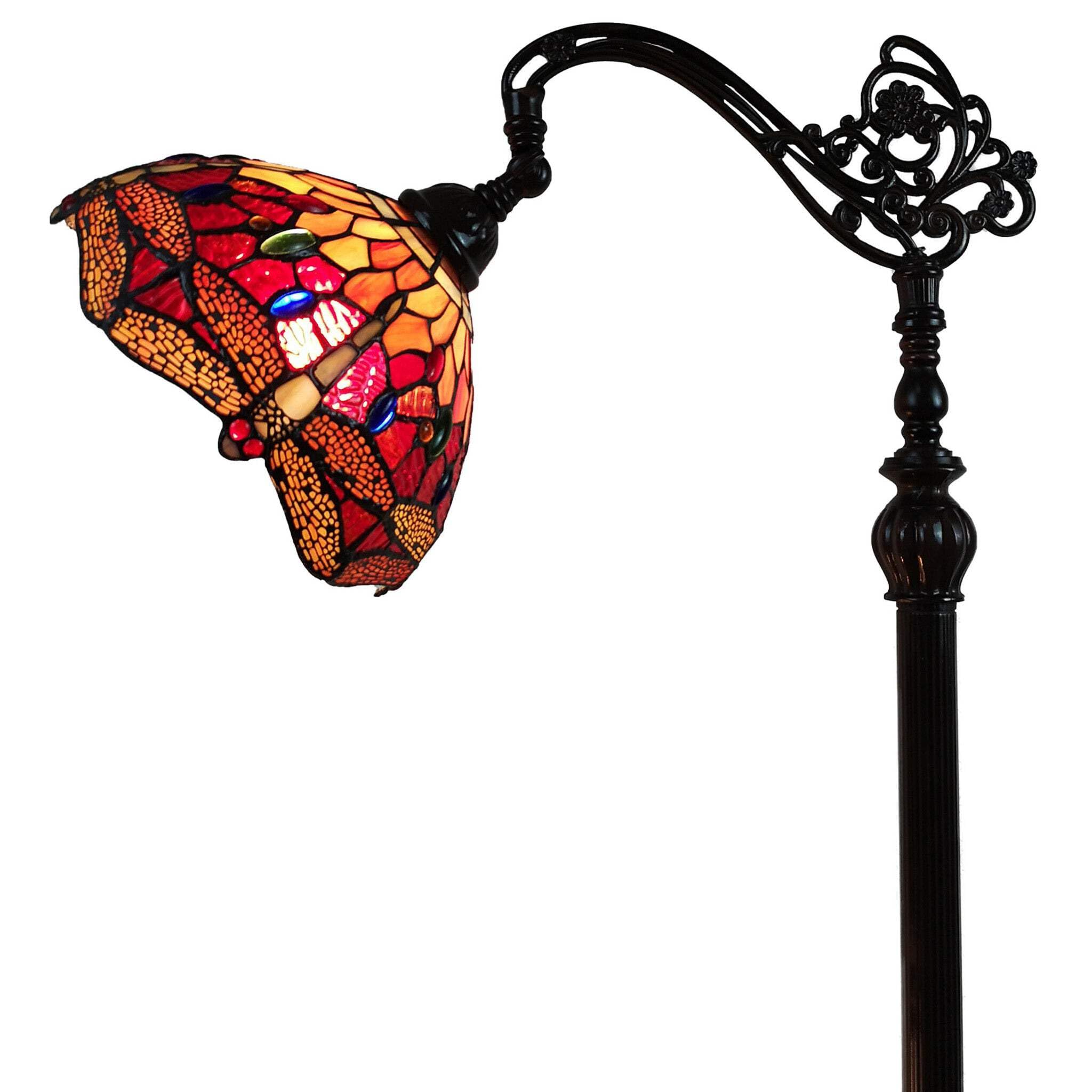 HomeRoots Traditional Floor Lamp with Stained Glass Dome Shade, Brown, 61 x 10 x 10 in, Metal Construction