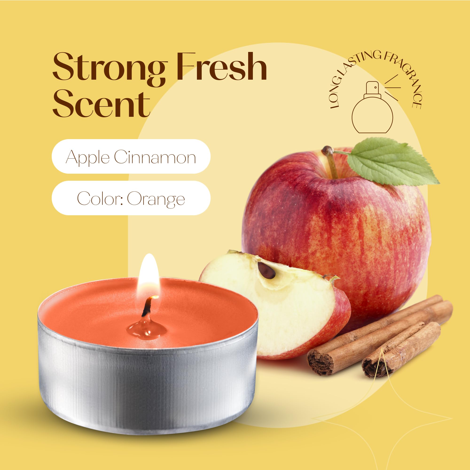 Orange Scented Tealight Candles - Pack Of 12 Scented Tea Light Candles With Long Lasting Aromas - Apple Cinnamon Fragranced Orange Tealight Candles - 4 Hour Burn Time