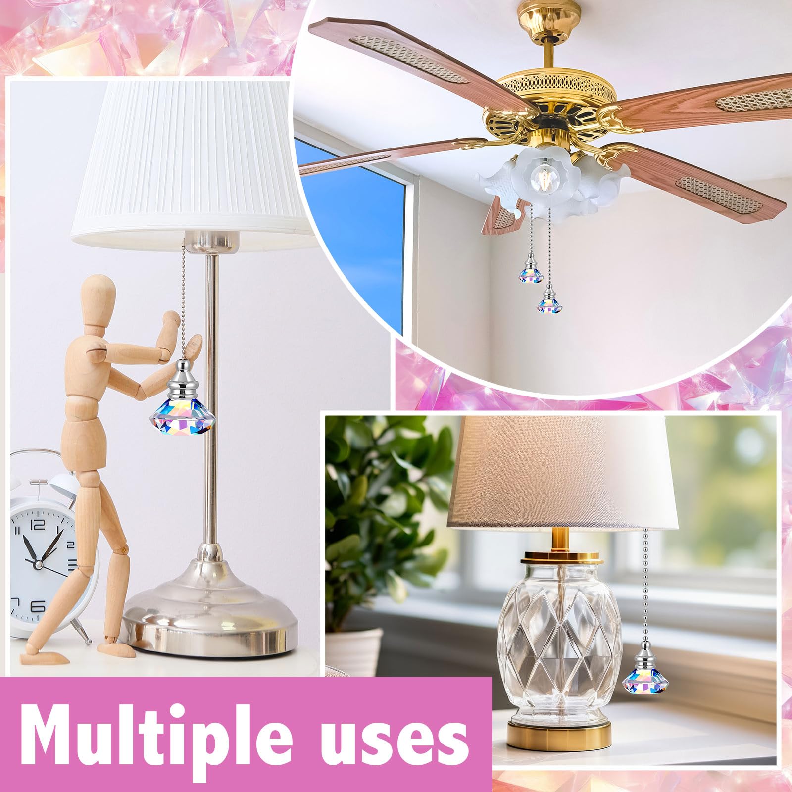 JOVITEC Pull Chain Ceiling Fan Ornaments, 1m Long, Rainbow Color, Model JV2552, 2 Pieces
