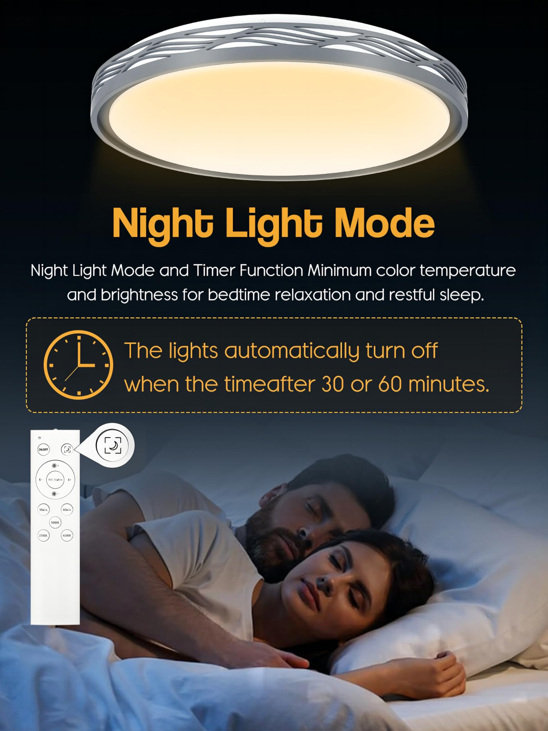 FCPVHOY LED Ceiling Light Fixture, 20 Inch, 70W Dimmable, 8900lm, Metal, Grey