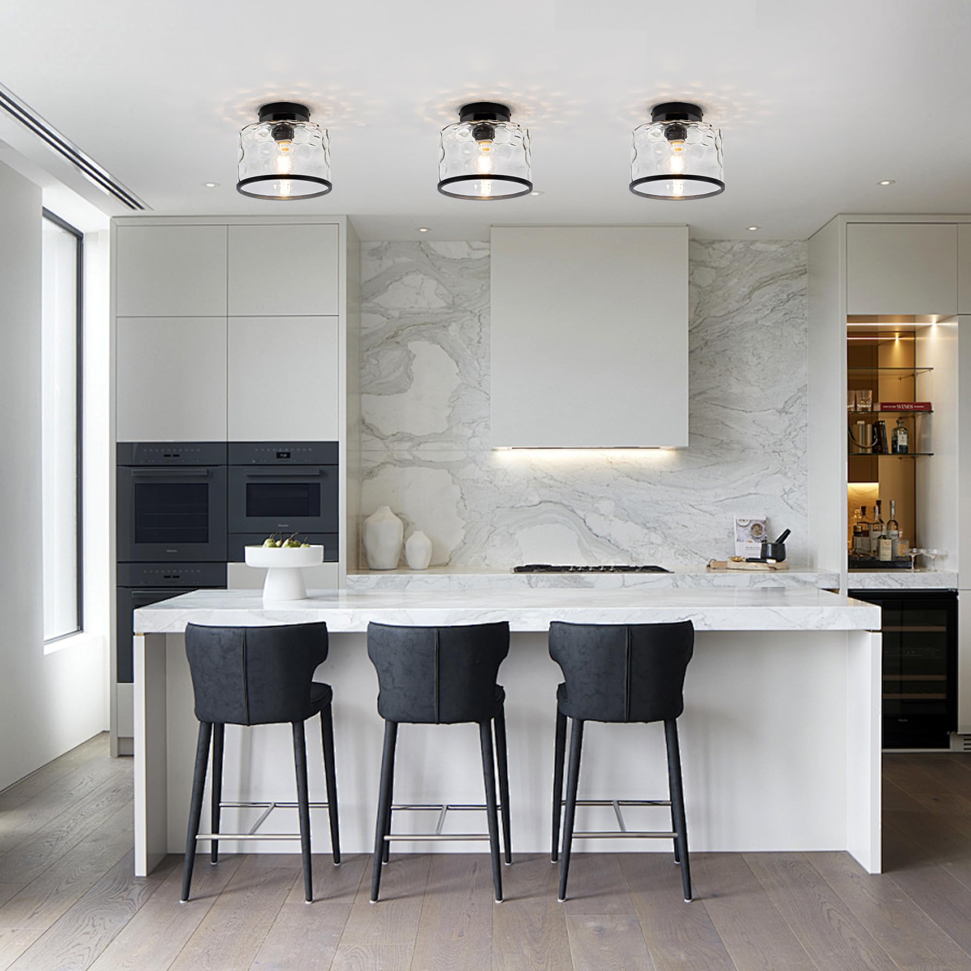 Zlepmlla Industrial Semi Flush Mount Ceiling Light Clear Hammered Glass Ceiling Light Fixture, Modern Lighting For Hallway Porch Kitchen Bathroom Bedroom < Bulb Not Included >