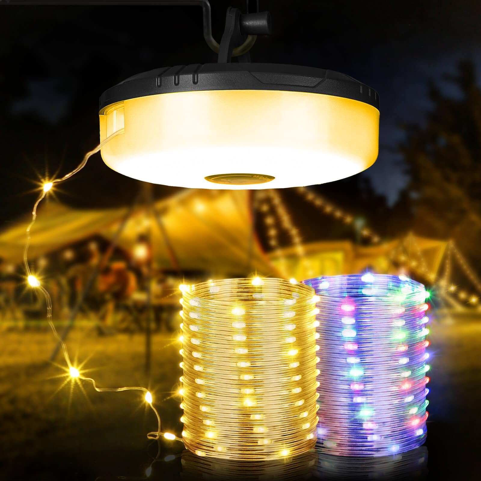 Ogery Camping String Lights, 2 In 1 Quick Storage 32.8Ft Rechargeable Tent Lights String With 8 Lighting Modes, Hanging Waterpro