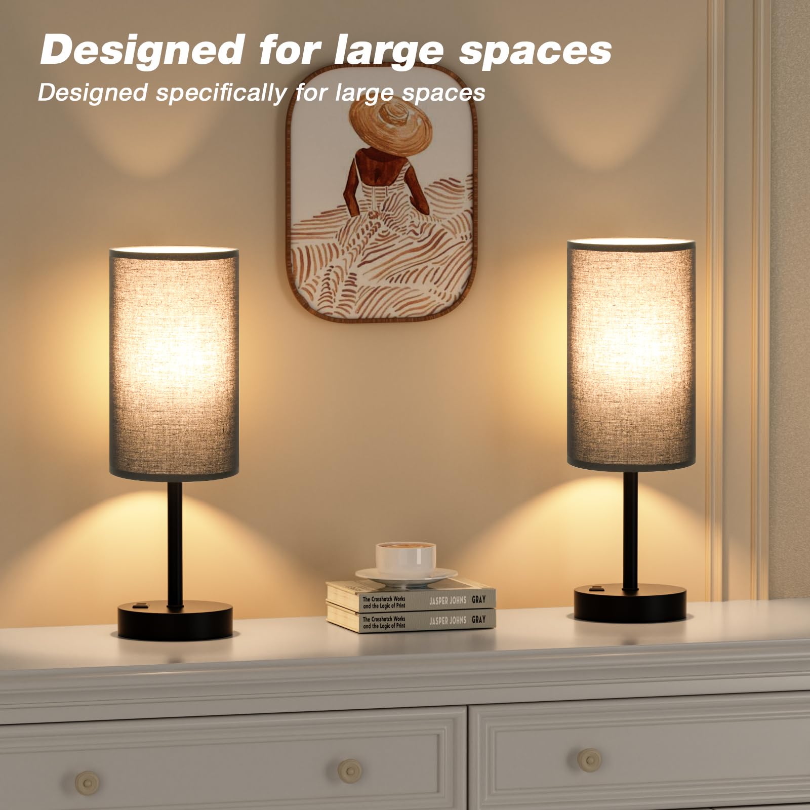 17.4Inches Tall Black Touch Table Lamps Set - 3 Way Dimmable Bedside Lamps With Usb C And A Ports, Small Lamps For Nightstand Wi