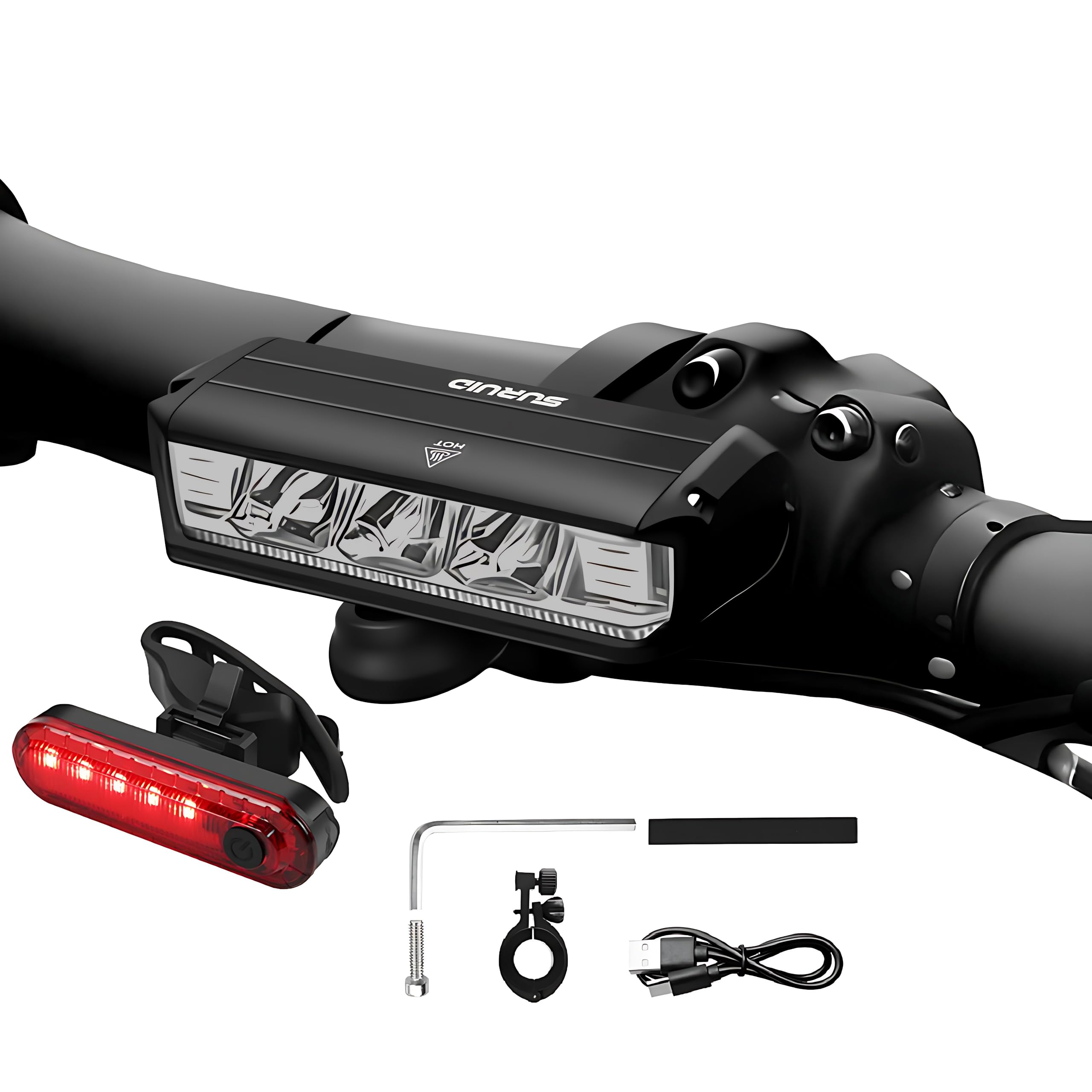 Suruid Bike Lights for Night Riding  Rechargeable Bike Lights Set Front and Back  Waterproof Bicycle Lights Front and Rear  Bike Headlight for Road  Mountain Cycling  Bike Accessories for For Mature Users Bikes