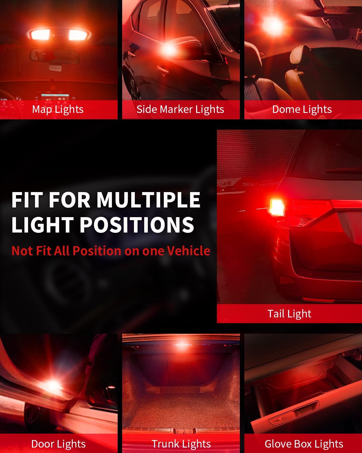LASFIT LED Bulb T10 W5W Canbus Error Free 400LM Pack of 2 Brilliant Red L-T10R