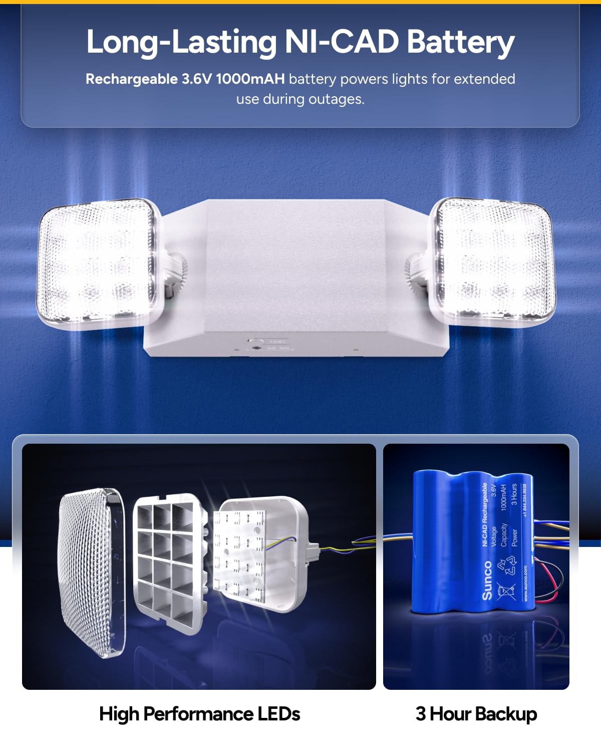 Sunco 12 Pack Led Emergency Lights  Commercial Lighting For Business  Power Outages  Offices  With Backup Battery (90 Minutes)  Wall Mount  Hard Wired  120-277V  Fire Resistant (94V-0) Ul