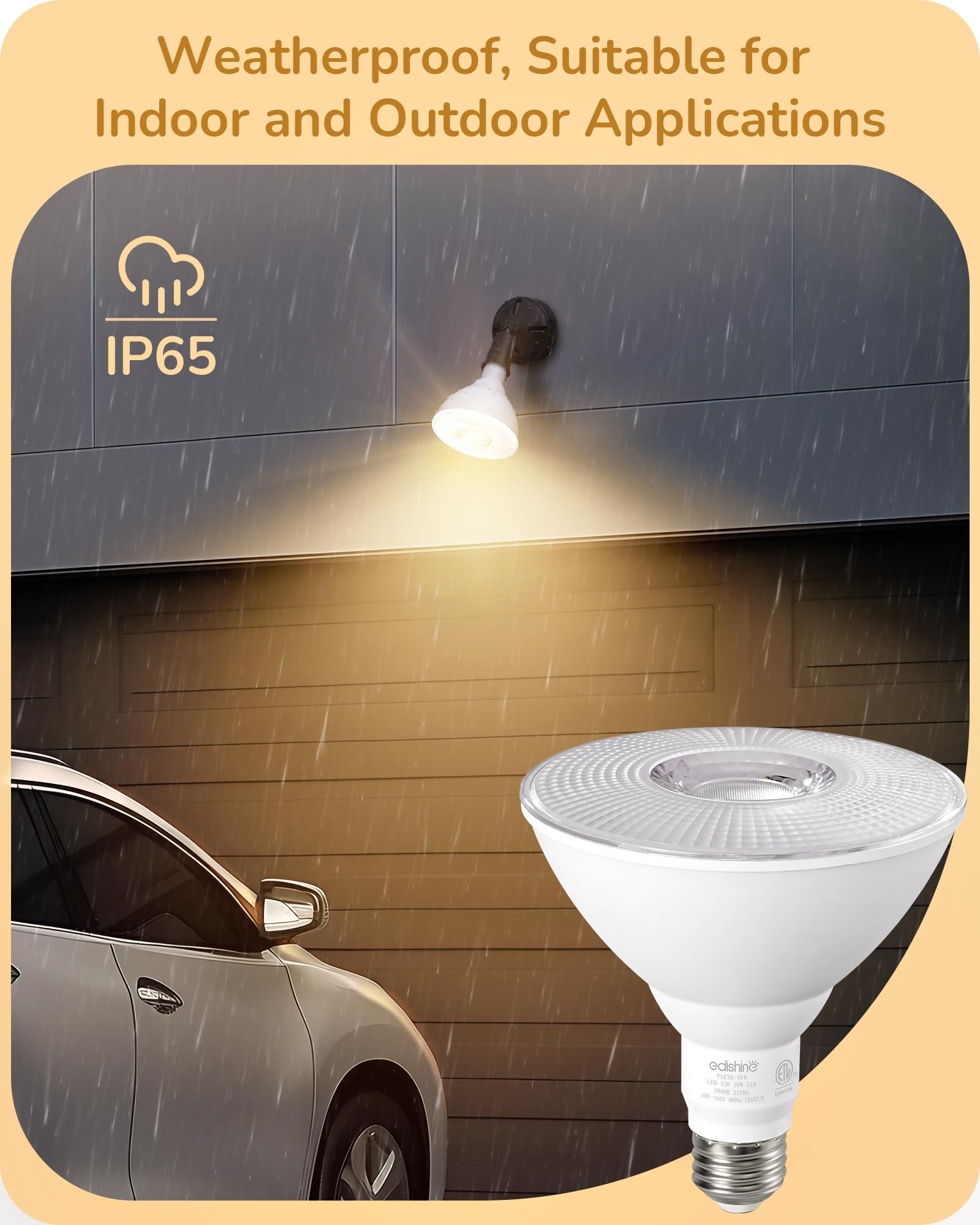 EDISHINE PAR38 LED Flood Light Bulbs, 18W (120W Equivalent), Dimmable, Orange, E26 Base, ETL Listed, 4 Pack