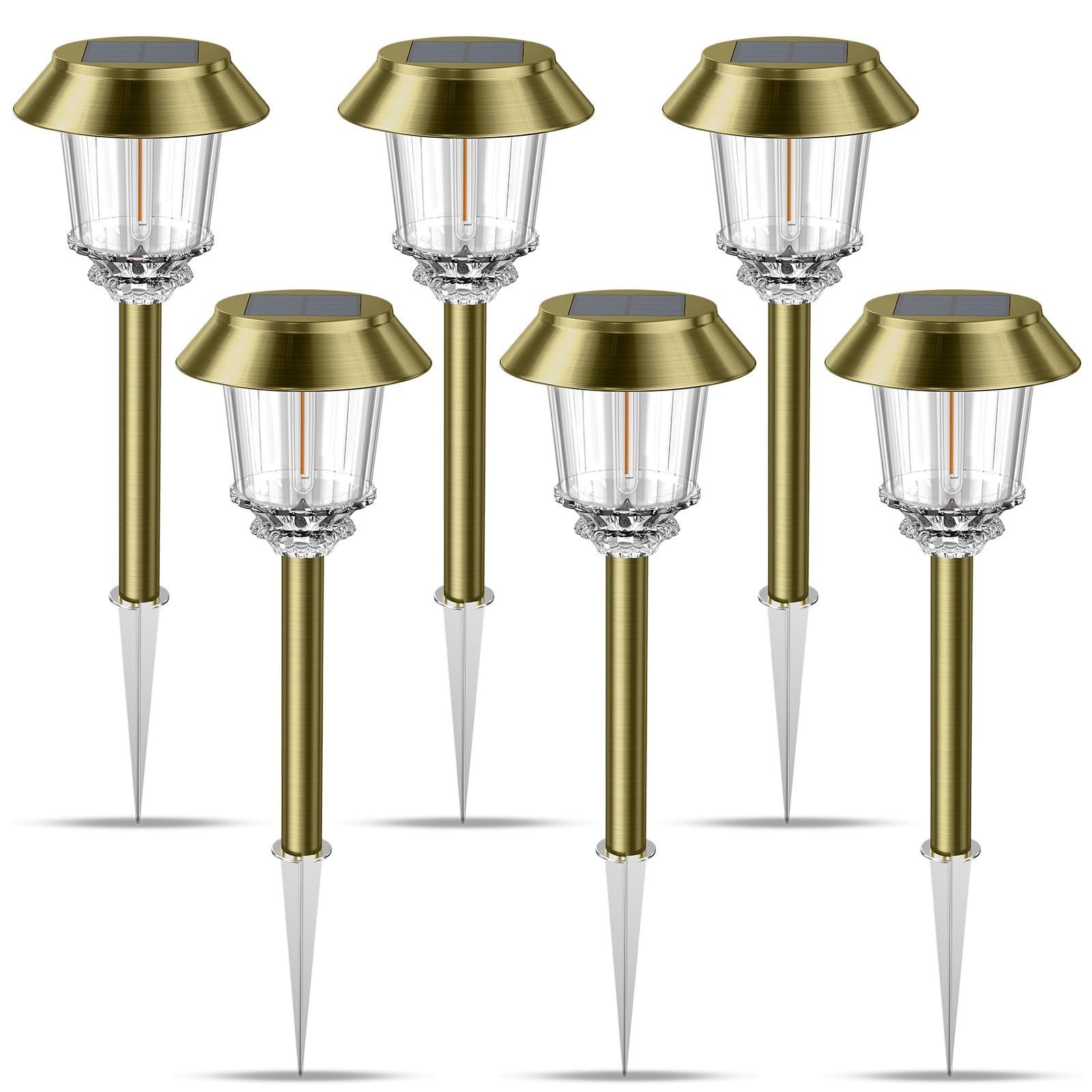 XMCOSY+ Solar Pathway Lights Waterproof - 6 Pack Solar Lights Outdoor  10-40 LM Dimmable Outdoor Solar Light for Yard Pathway Garden Driveway Walkway (Bronze)