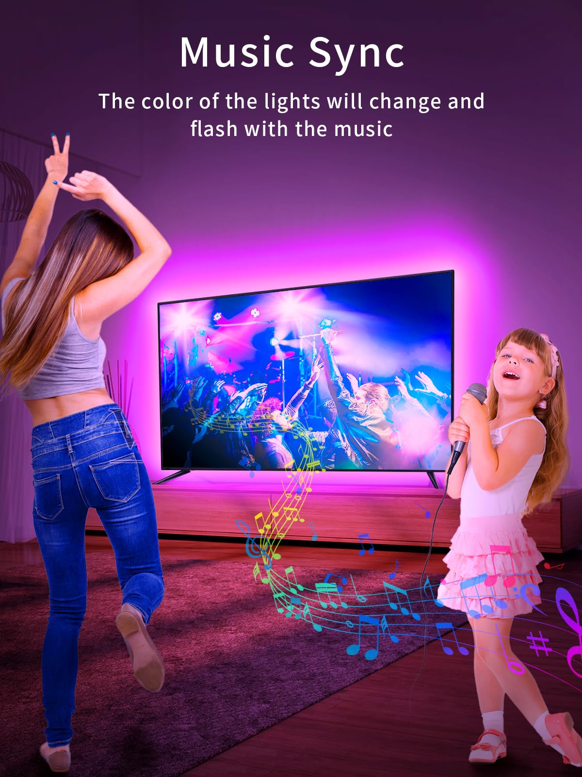 KANTUTOE LED Backlight Strip for 32-45" TVs, 9.84ft RGB Lights with Remote & Music Sync, USB Powered, Multicolor SSG-104