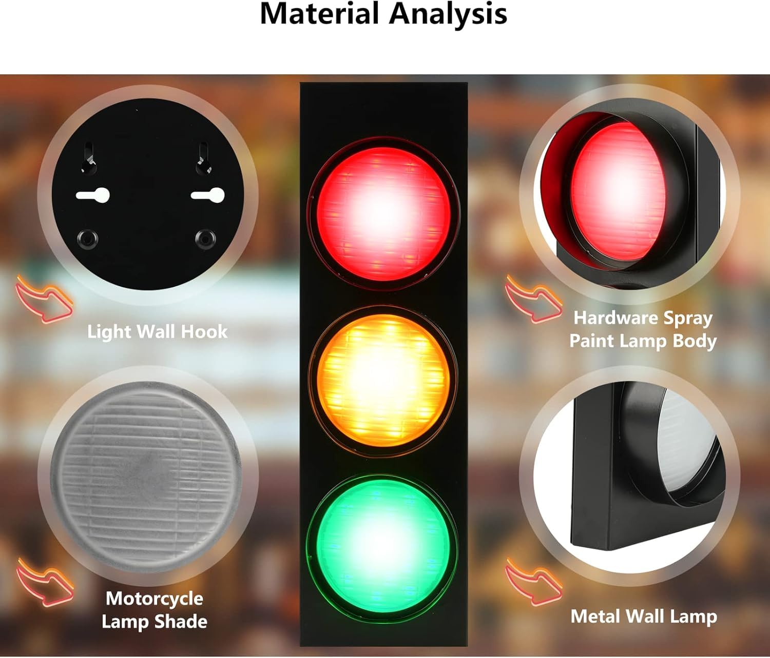 HOMIER Traffic Light Wall Lamp, LED with Remote Control, Retro Style, 1-Side 3-Light, Metal, Model TL-01, Fun Room Decor (2PCS)