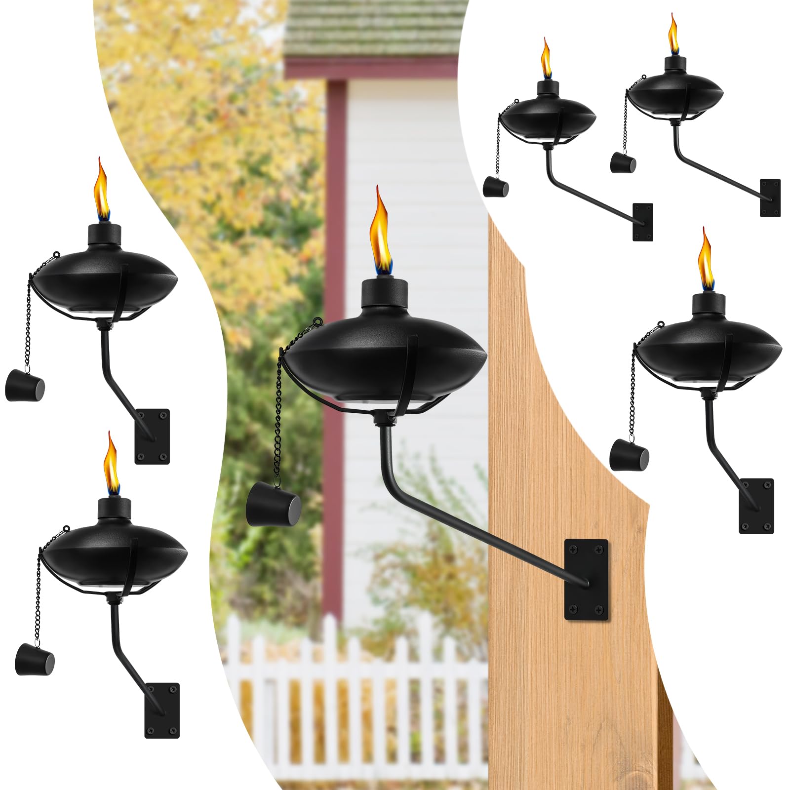 Fan-Torches 6 Pack Citronella Torches - Refillable Metal Outdoor Garden Lights For Yard & Patio