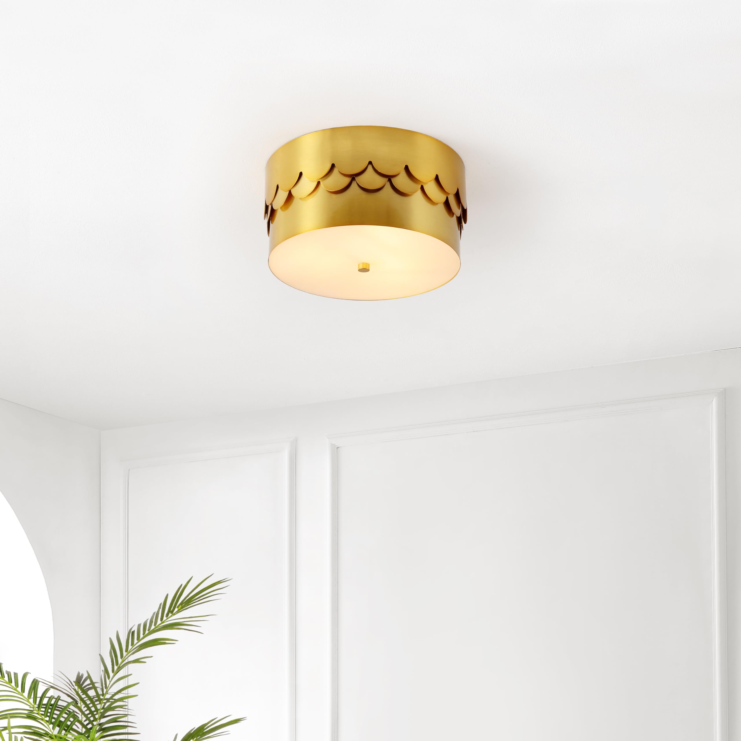 Safavieh Lighting Collection Jimena Brass Gold 3-Light 13-Inch Drum Flush Mount (Led Bulbs Included)