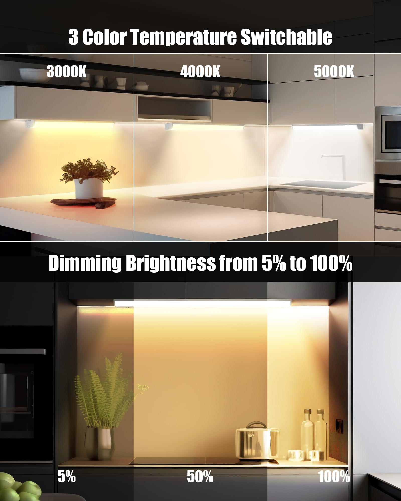 Aulaidik Hardwired Under Cabinet Lighting 24'' - Cri 97, 16W, 120V, 192 Led, 3Cct Daylight With Triac Dimmable, 1400Lumen Linkab