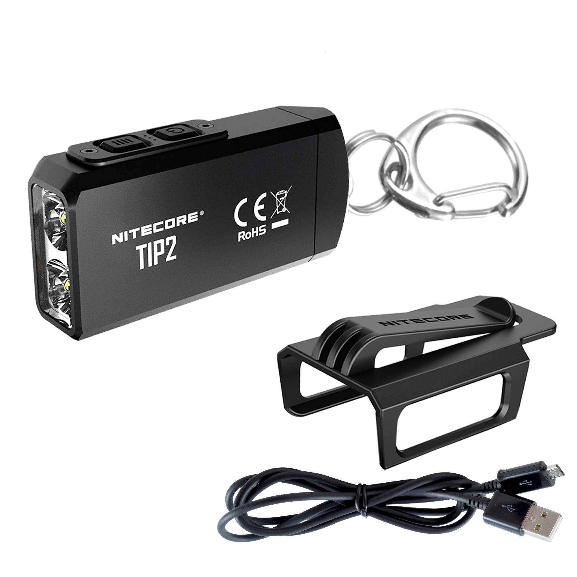 Nitecore Tip 2 (Tip2) Keychain Flashlight, 720 Lumen Led High Lumen Usb Rechargeable For Edc Pocket With Lumentac Charging Cable