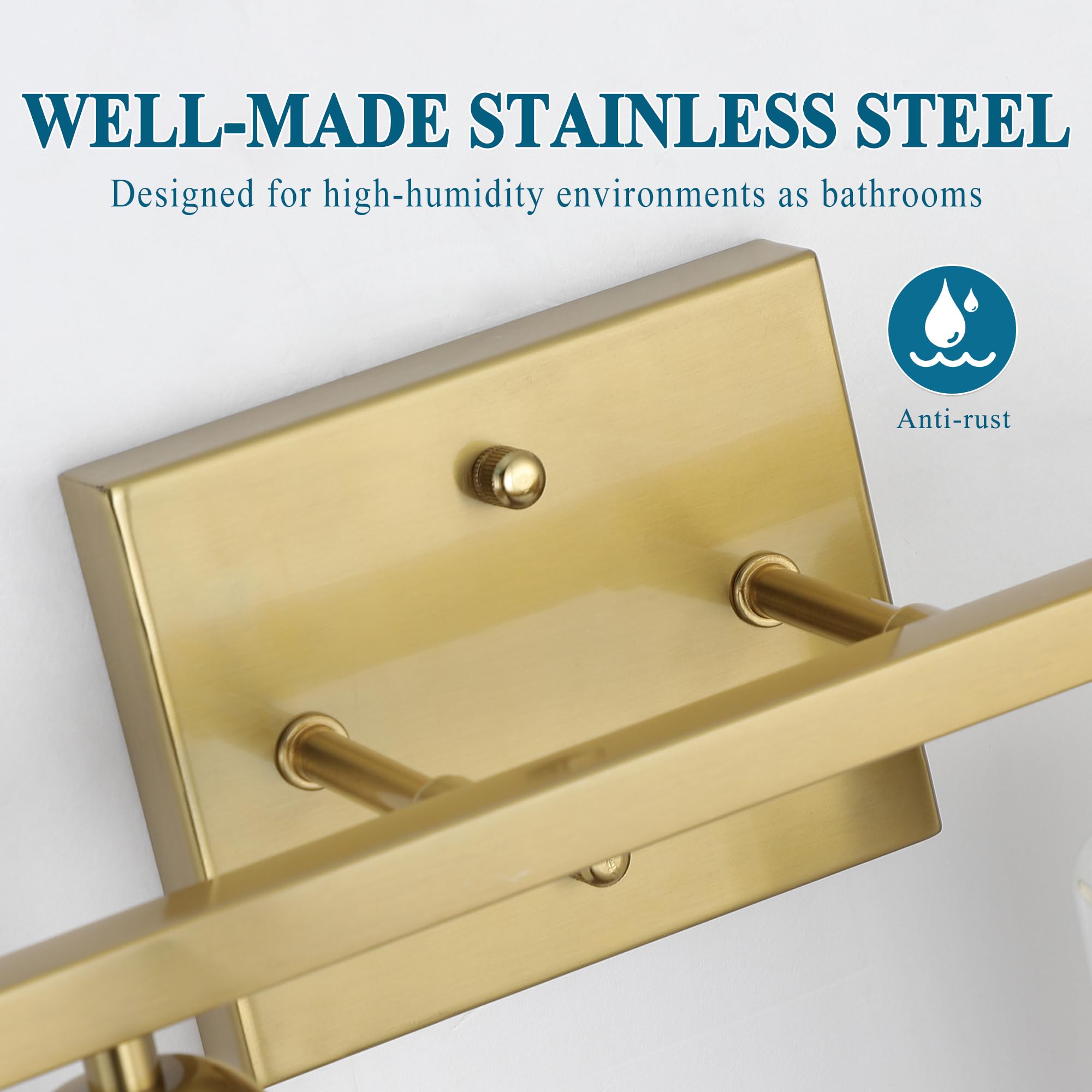 Mecgirn Stainless Steel Bathroom Vanity Light, 2 Light Brushed Gold Fixture with Milk & Clear Glass Shades, Model B0007-2-Gold