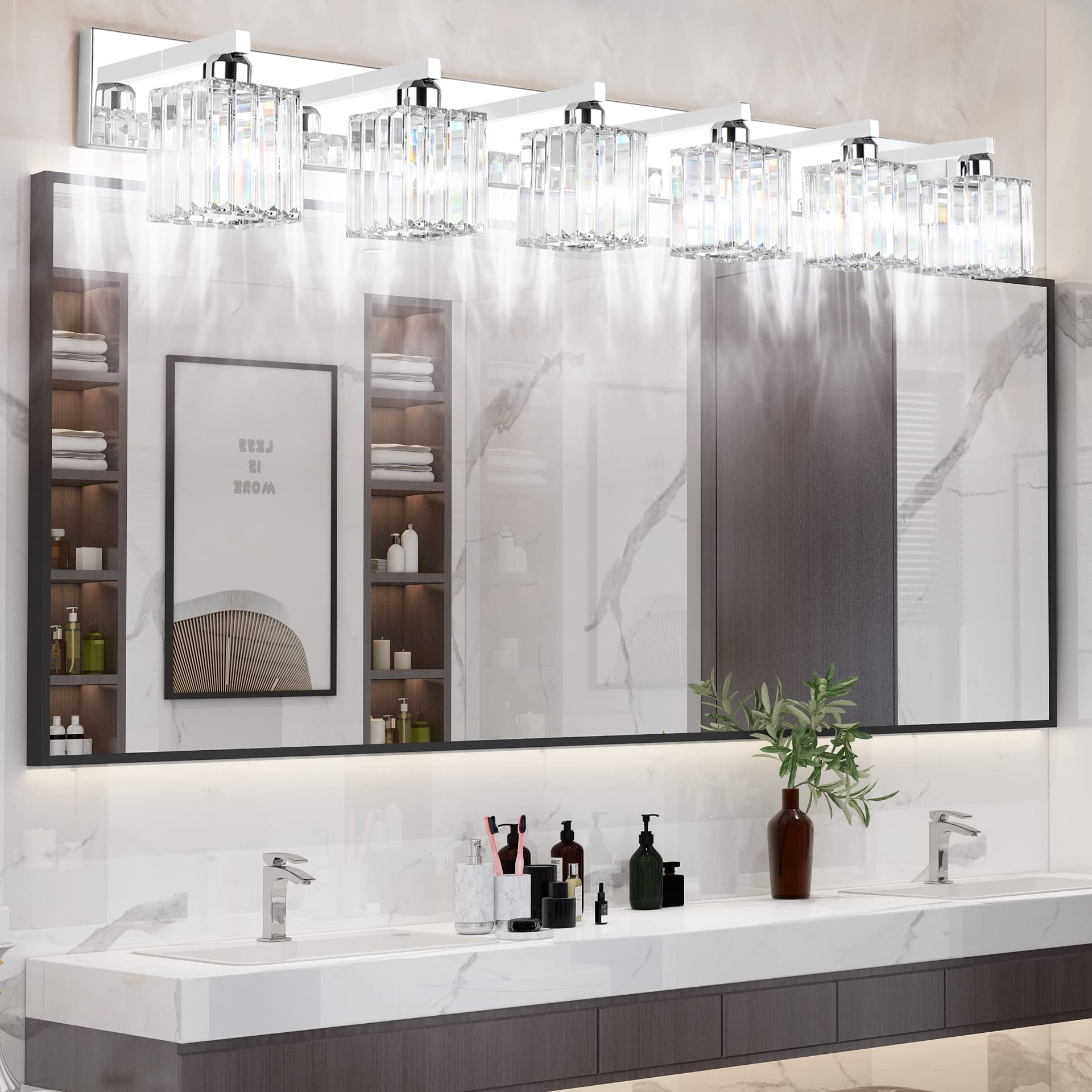 Aipsun Chrome Bathroom Vanity Light Fixtures, 6-Light, Stainless Steel & Crystal, 49 Inch, Model 8461