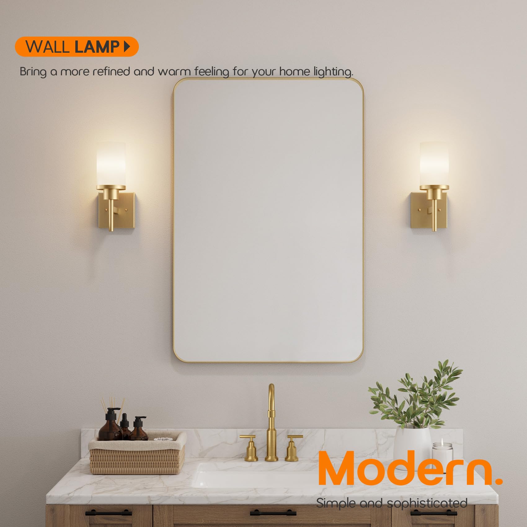 AONEON Vanity Lighting Fixture - Brushed Gold Wall Lamp, 1-Light, White Frosted Glass, Model T001GD-L1 for Bathroom, Bedroom, Living Room