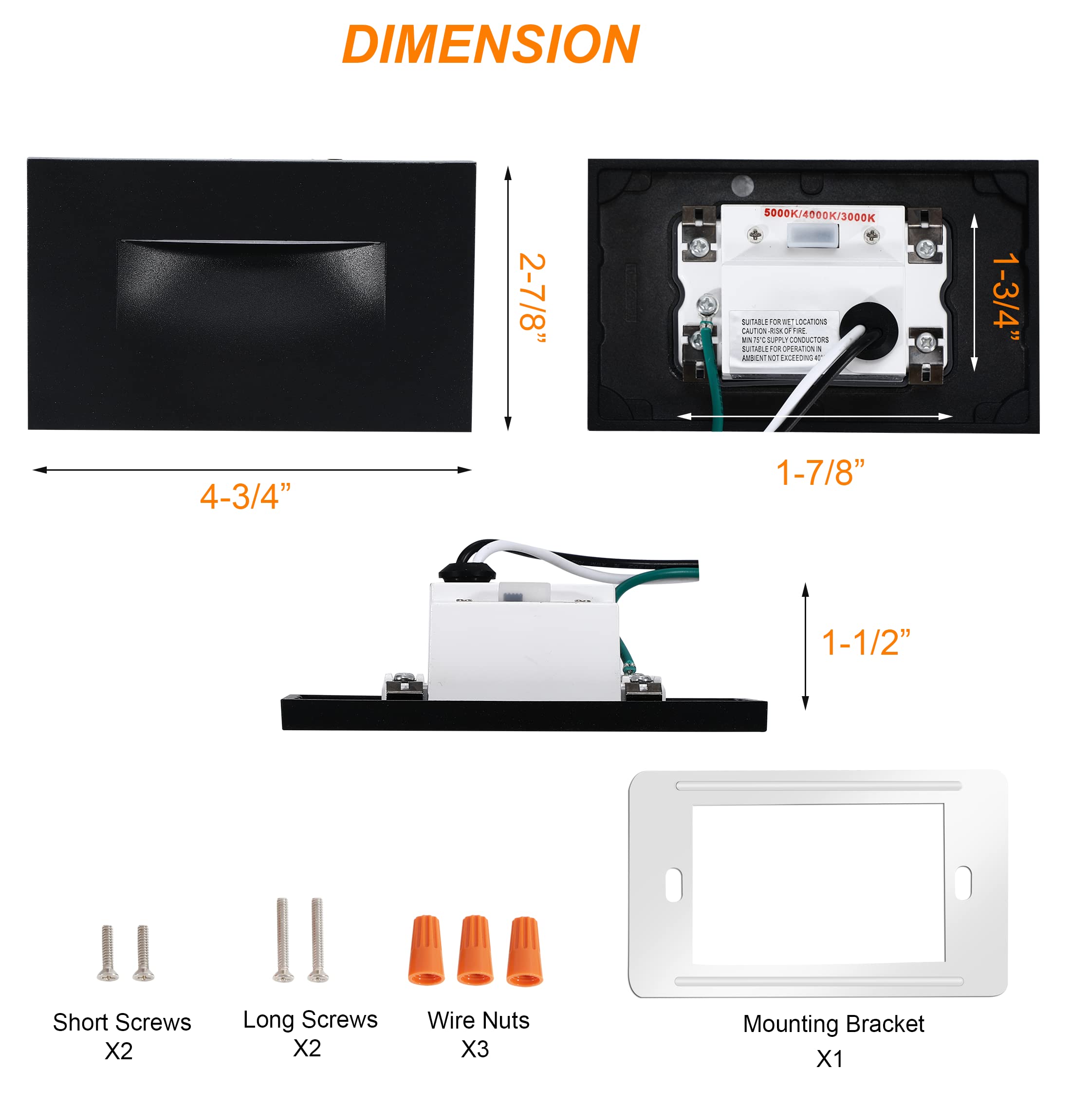 CLOUDY BAY LED Step Light, Dimmable 3W 100lm, 3 Color 3000K/4000K/5000K, 4.75 Inch, Aluminum