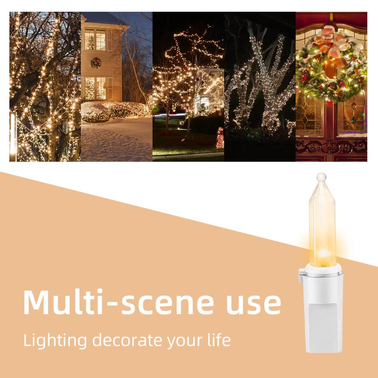 Xmashome 63.8Ft White Wire Clear String Lights, 300 Count (150L*2Pcs) Incandescent Christmas Lights