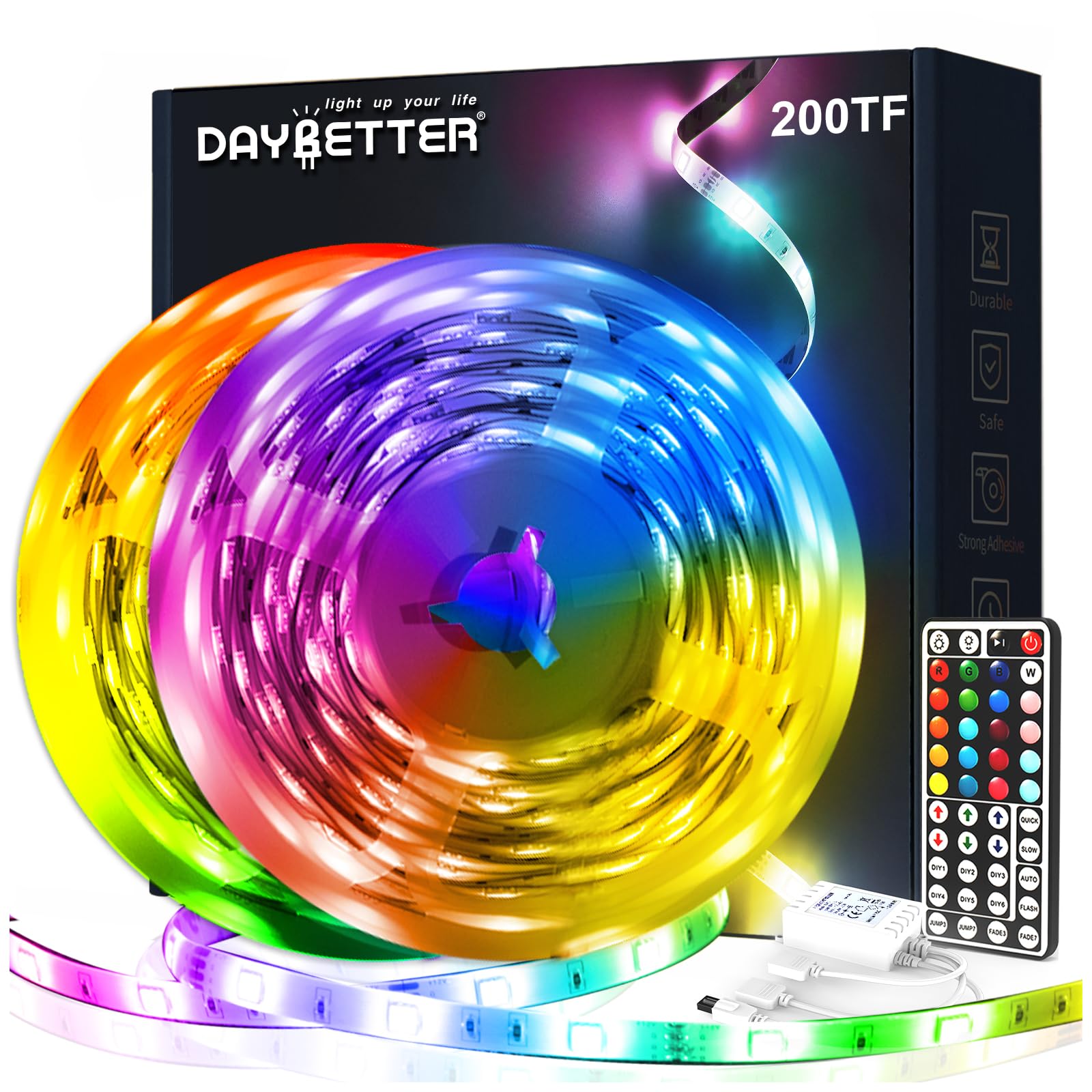 Daybetter Led Strip Lights 200Ft, Rgb Led Light Strip With 44Keys Remote Controller, Color Changing Led Lights For Bedroom 100 F