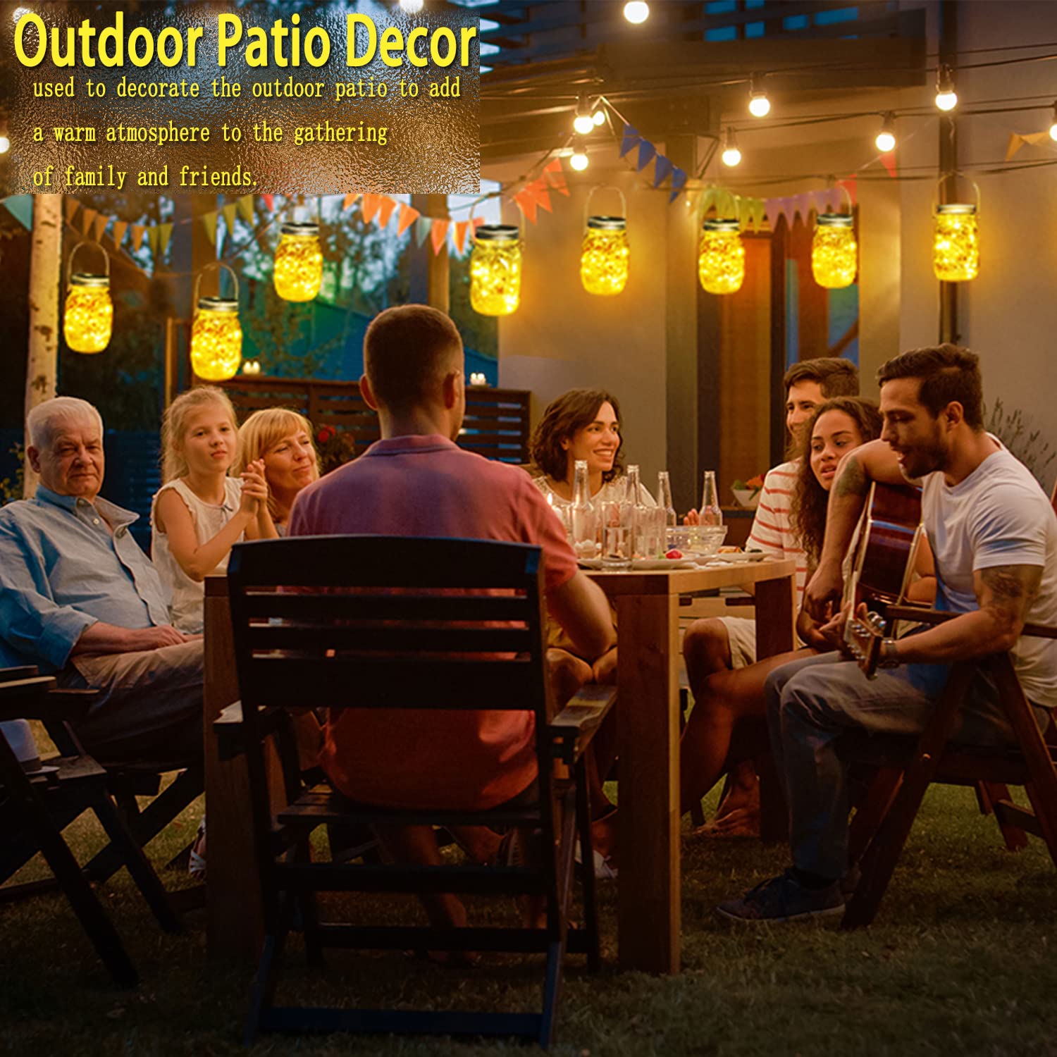 Cooo 12 Pack Crystal Glass Solar Lanterns Outdoor Waterproof 30Led Mason Jar Lights Solar Powered Garden Household Lamp Sets(Jus