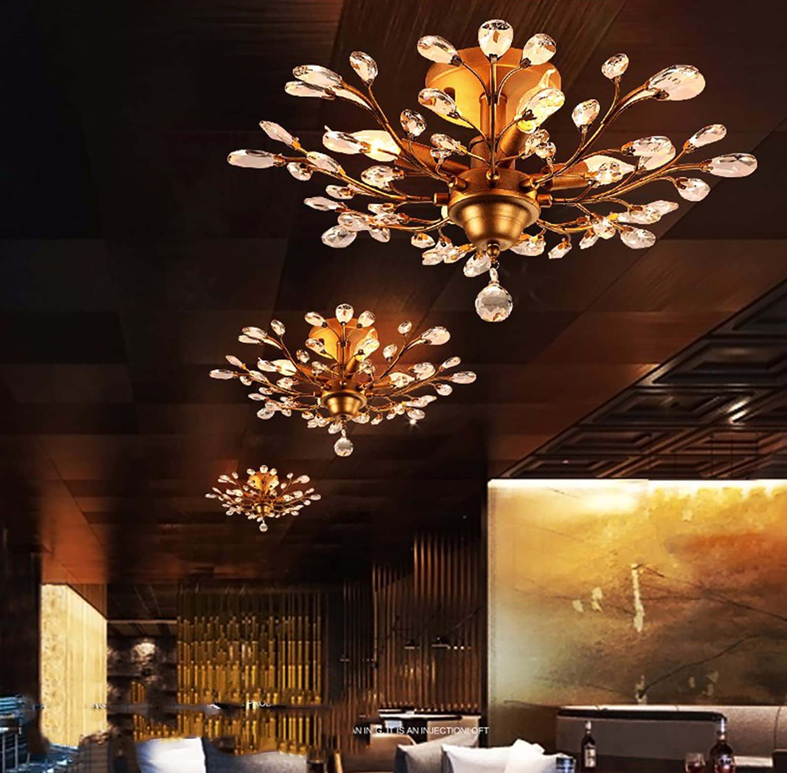 Ganeed Crystal Chandelier, 4-Light Vintage Pendant Lighting, Gold Finish for Living Room, Bedroom, Restaurant, Model GLM-XDD-4G