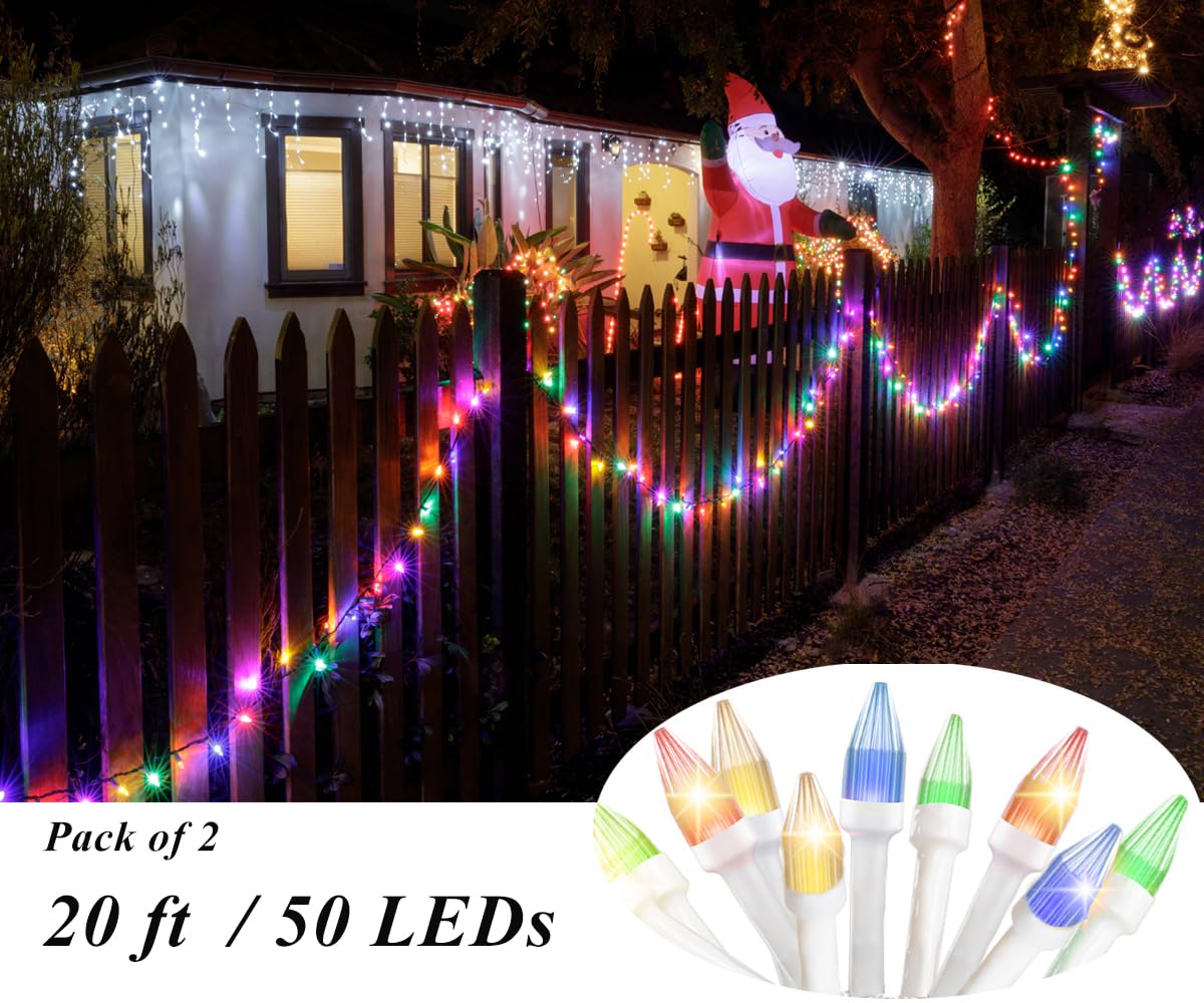 Solhice 2 Pack 20Ft Christmas Lights Battery Operated With Remote Control, 50 Leds String Lights Clear Mini Lights Multi Color Xmas Tree Lights For Bedroom Indoor Outdoor Decor