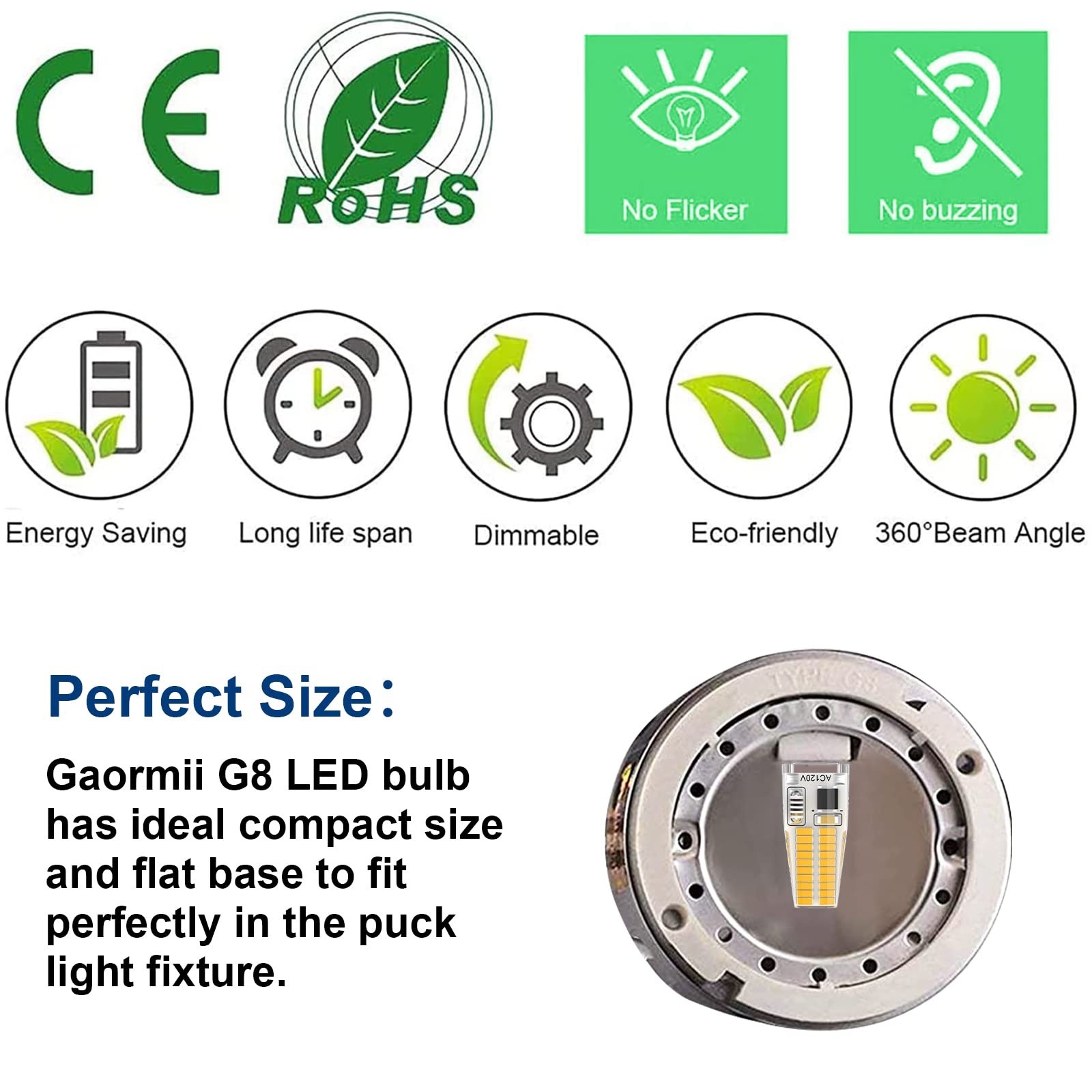 Gaormii G8 LED Bulb 3W, Dimmable Warm White 3000K, T4 JCD Bi-Pin Base, 6 Pack