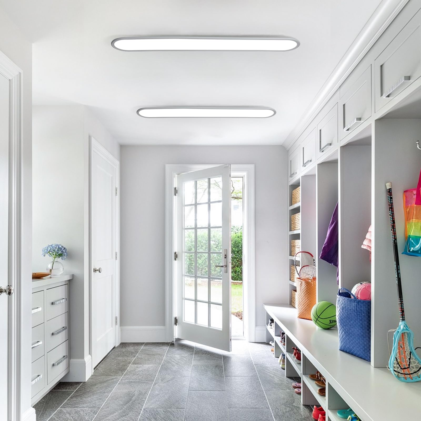 Ganeed 4Ft Led Flush Mount Ceiling Light, 51W Dimmable Modern Linear Kitchen Ceiling Lamp, High Brightness Low Profile Long Ceil