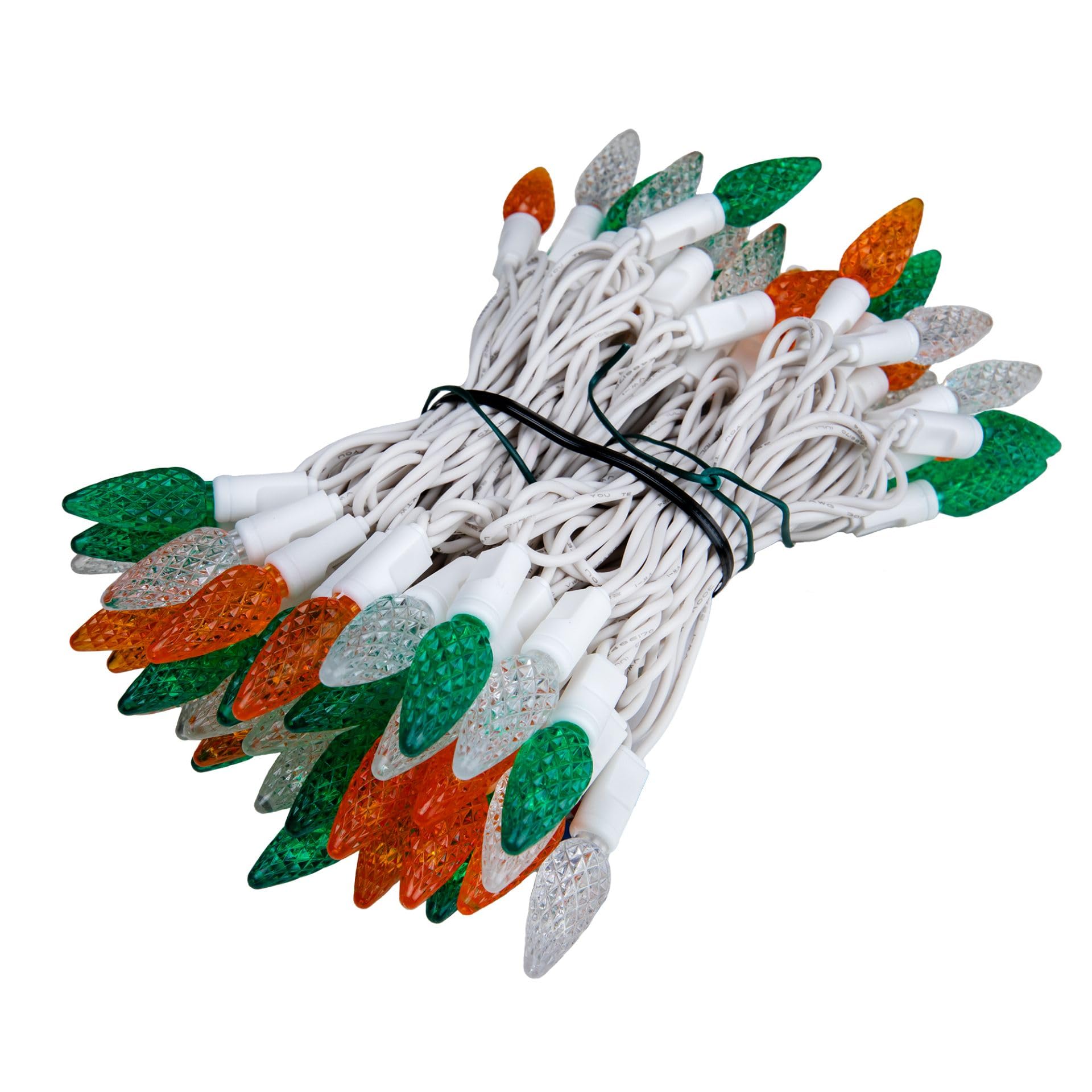 Novelty Lights 24FT LED C6 String Lights, White Wire, Green/White/Orange, Model MRD-35B-2, Outdoor Holiday Decorations