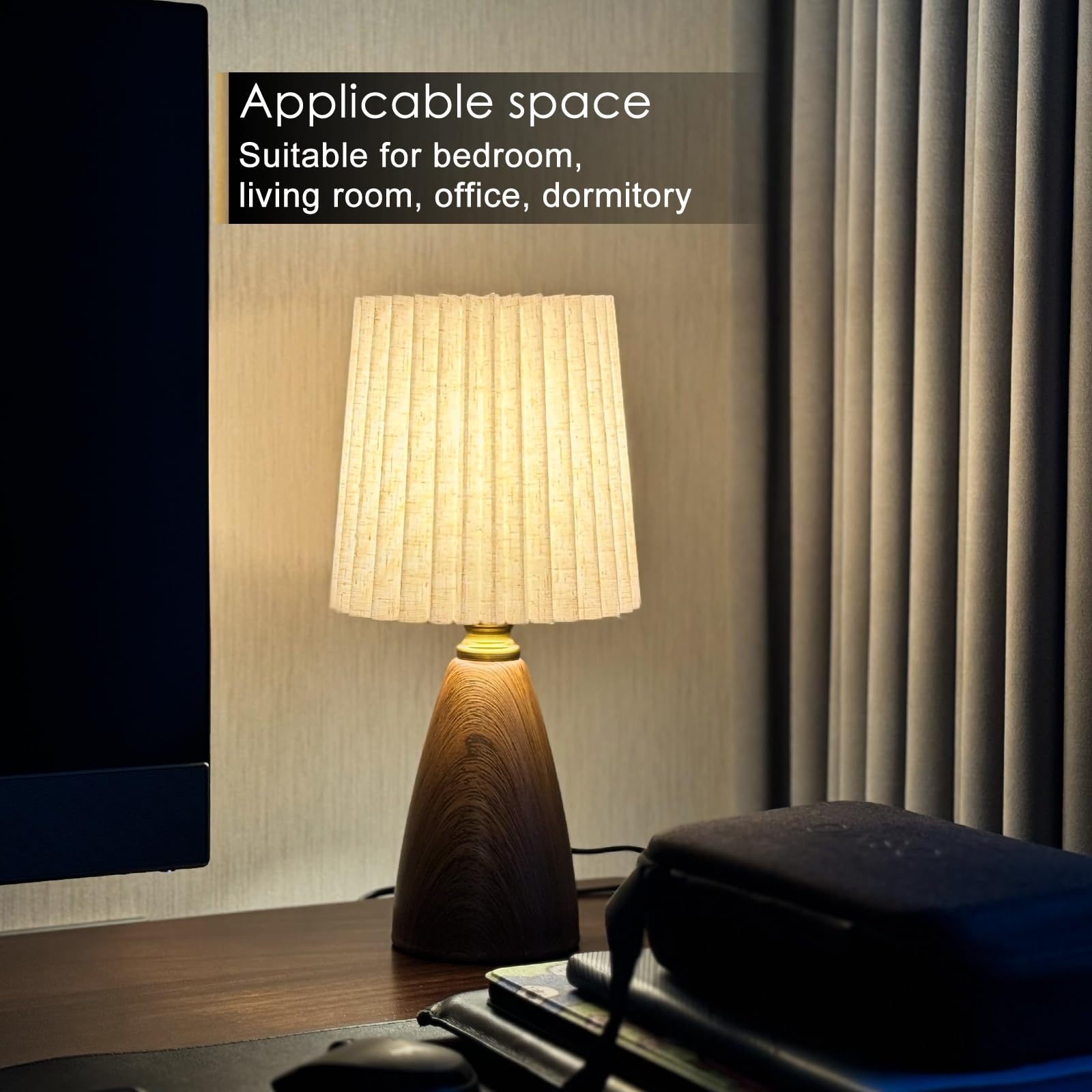 nomoluke Small Pleated Table Lamp Set of 2, Dimmable Mini Bedside Lamps, Standard Size, Ceramic Shade