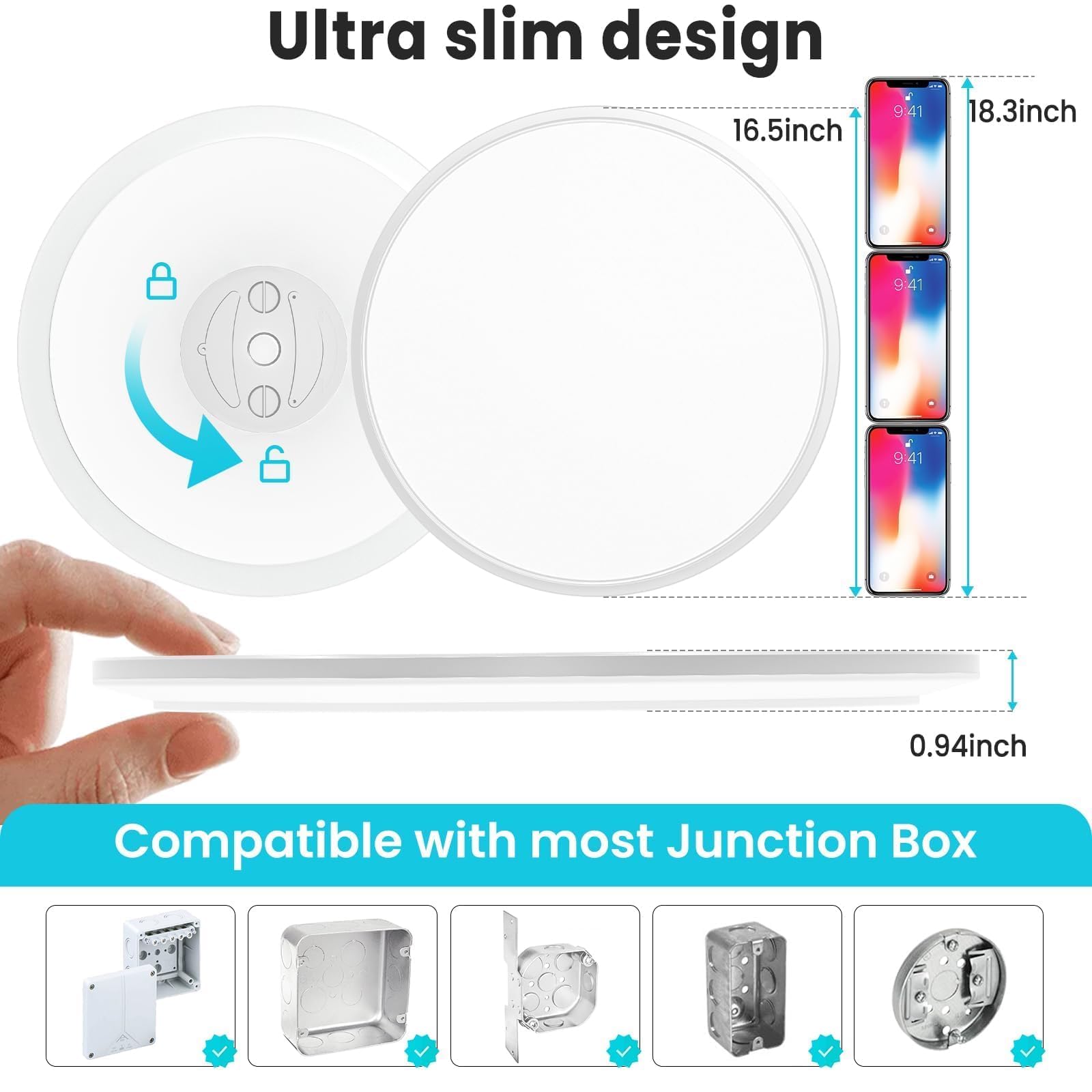 Libtit 16.5 Inch Led Ceiling Light, 3Pack 4200Lm 36W Large & Bright Flush Mount Lighting Fixture, 3000K/4500K/6000K White Round