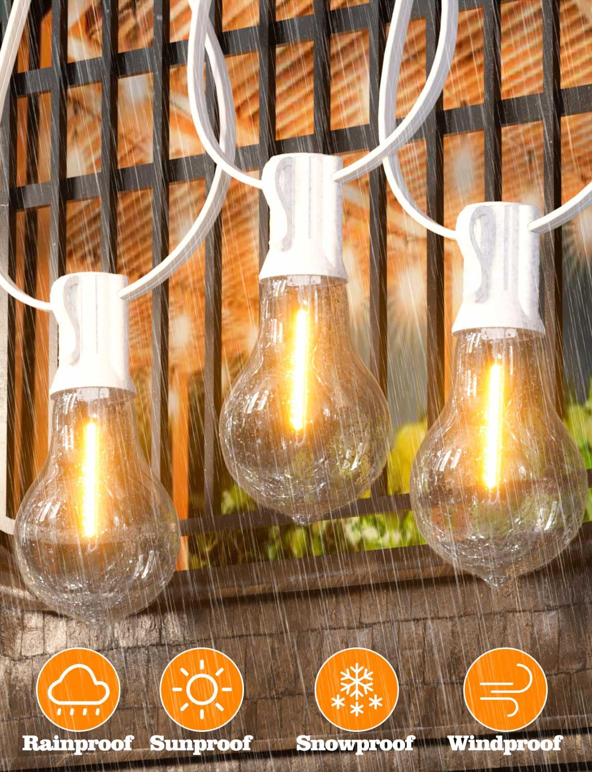 Pogestrand White Outdoor Sting Lights For Outside 120Ft Patio Lights With 60+3 Waterproof Edison Bulbs For Yard, Party, Balcony,