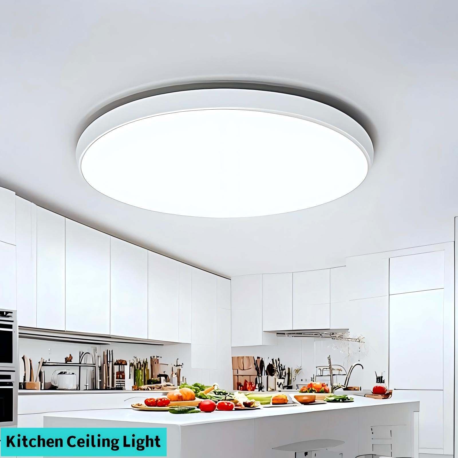 Litren 6000K Ceiling Light Fixtures Flush Mount Flat Led Light Round Ceiling Lamp Cold White 12 Inch Ultra-Thin For Bedroom Kitc