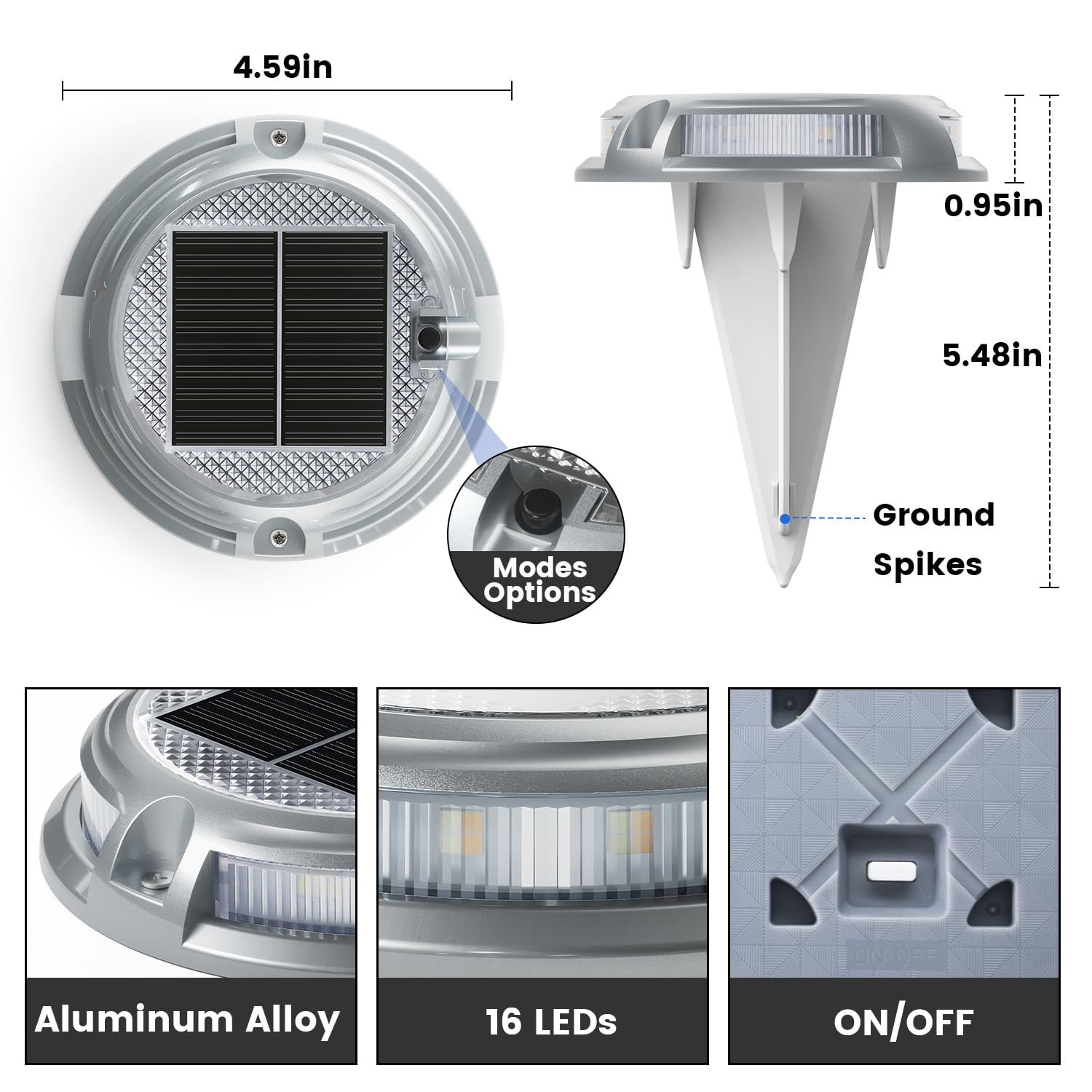 SIEDiNLAR Solar Driveway Lights, 16 LEDs, Waterproof Deck Markers, 8 Pack, RGB Colors, Model SD901G-8PK