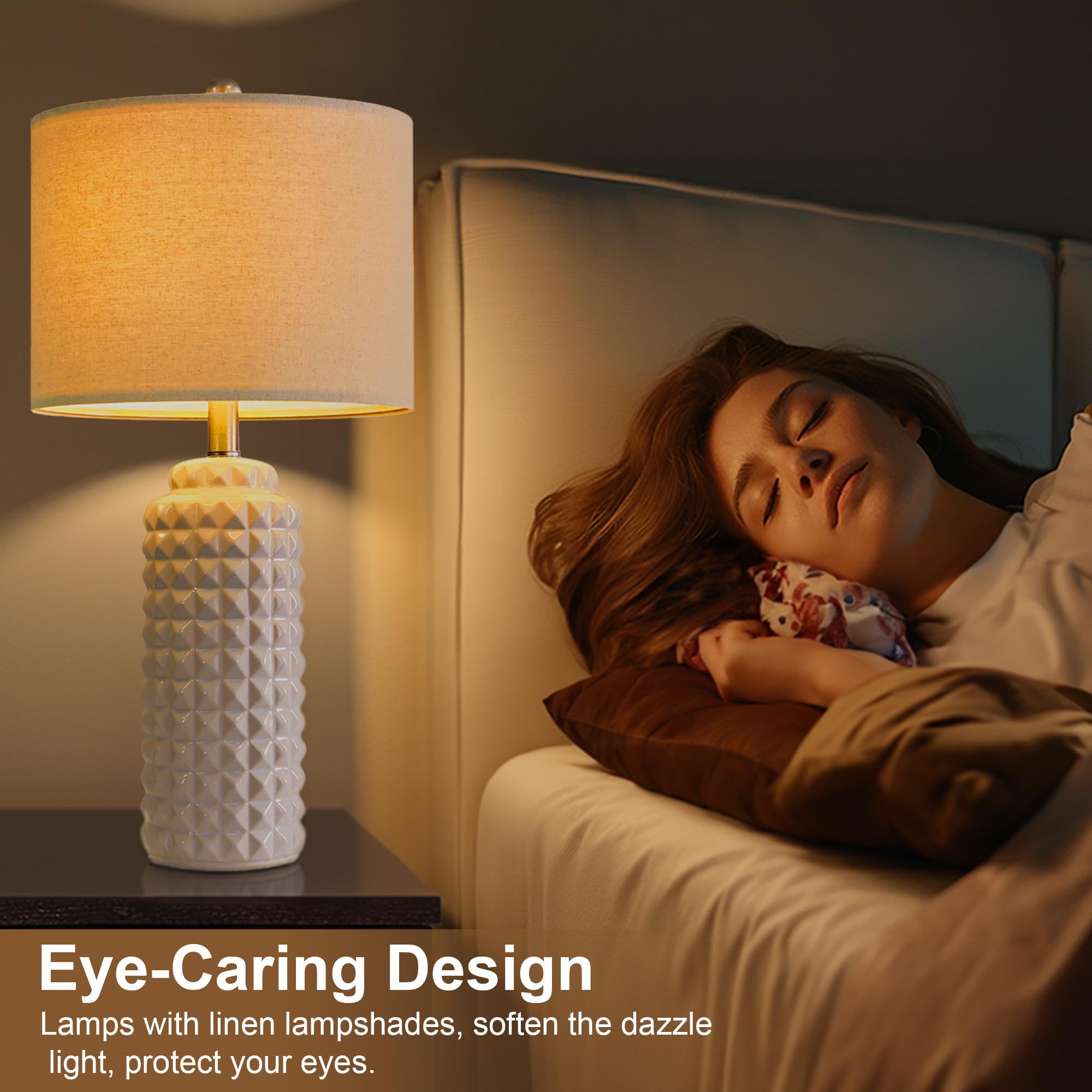 G-Safava 24.5&quot; White Ceramic Table Lamps - Set Of 2 Modern Bedside & Living Room Lighting