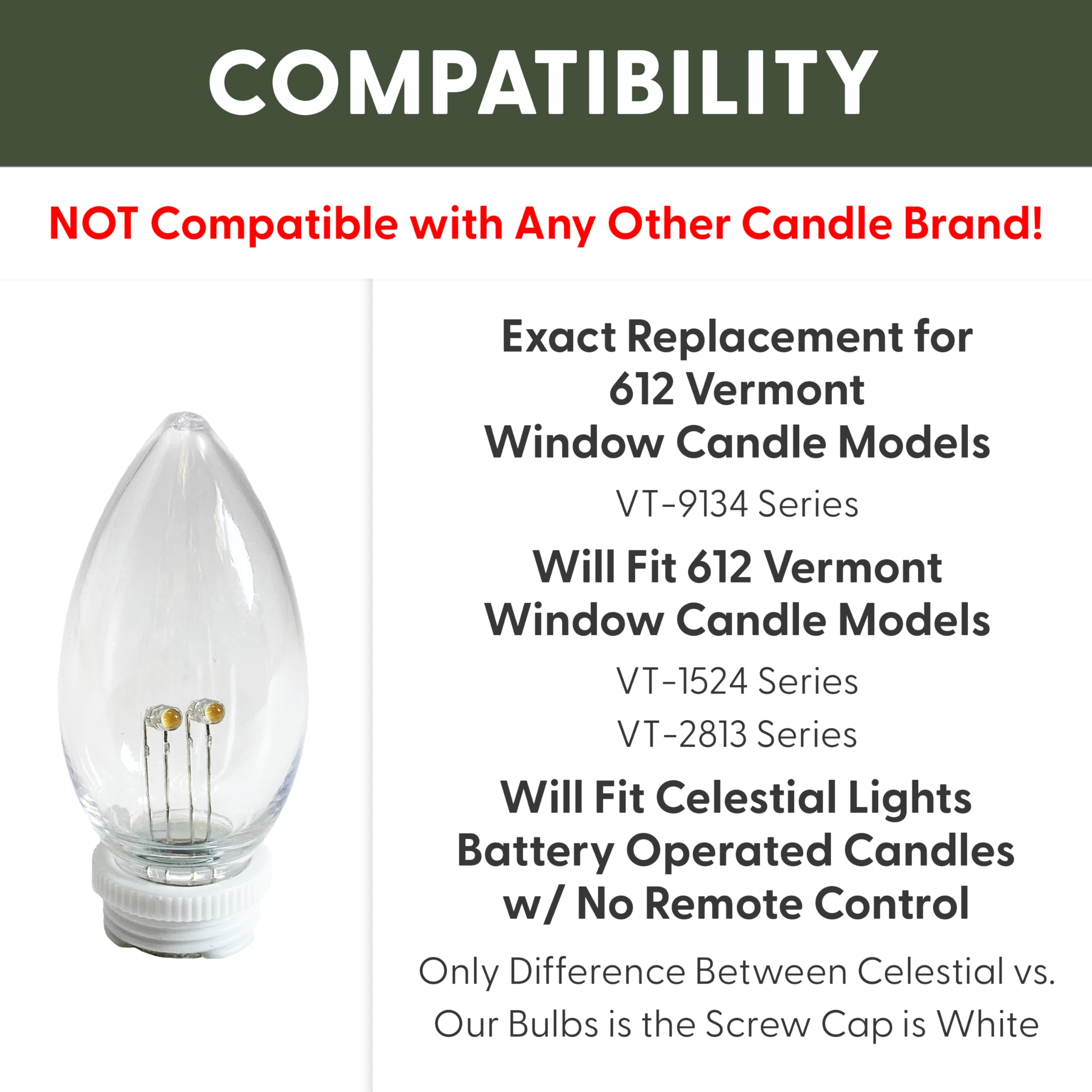 612 Vermont Plastic Shatterproof Ultra-Bright Led Window Candle Replacement Bulbs (Vt-9222-4R-W, Pack Of 4)