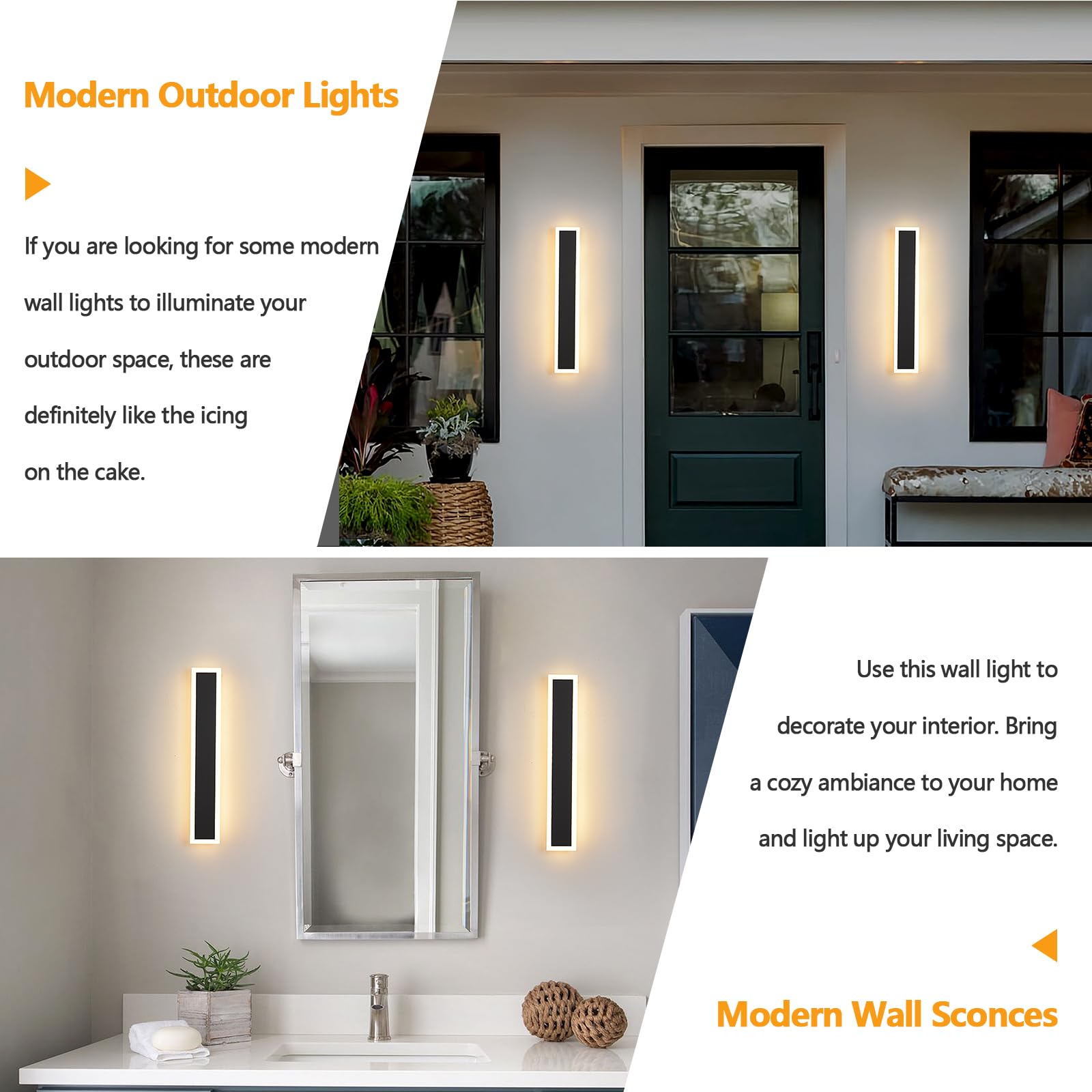 Yaowszm 12W Outdoor Wall Light 3000K-6000K Black Acrylic Sconce Ip65 For Porch Patio Garden