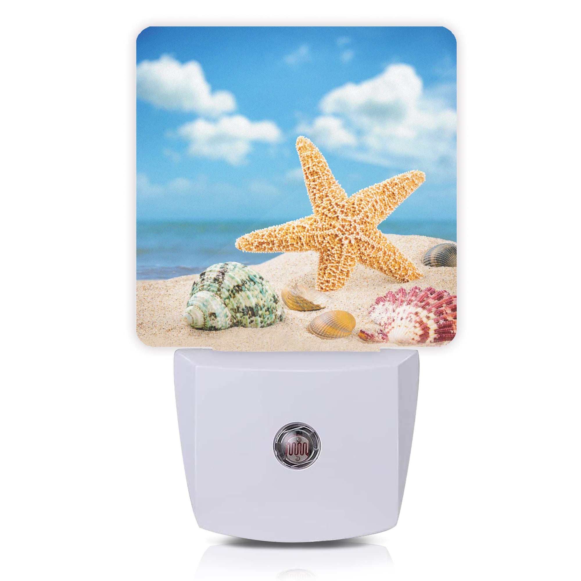 Smoaffly LED Night Light - Auto Sensor Dusk-to-Dawn Lamp for Nursery, Seashells Starfishes Beach Design, Model XD-FXYD-LST14
