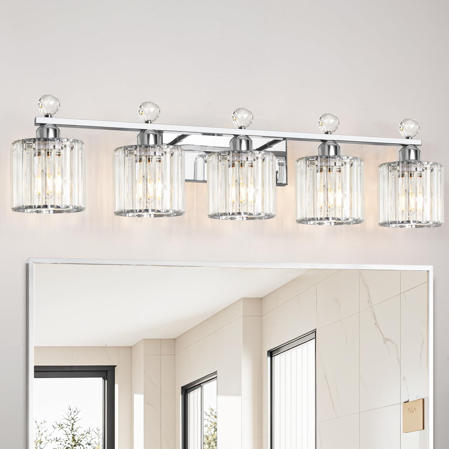 Lxybcce 5 Light Bathroom Vanity Light  Modern Crystal Bathroom Ligth Fixture  Chrome Vanity Lights  Light Fixtures Above Mirror  Wall Lamp for Mirror Living Room Cabinet Bedroom Porch