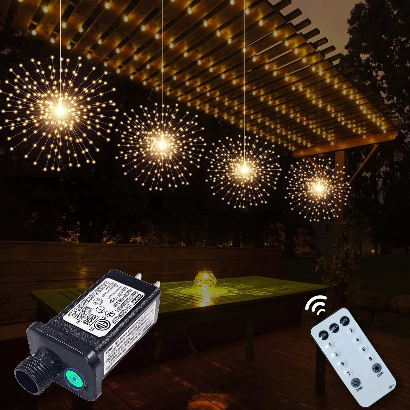 4 Pack 800 LED Plug in Starburst Sphere Lights,Firework Lights 8 Modes Dimmable Remote Control Waterproof Hanging Fairy Light, C