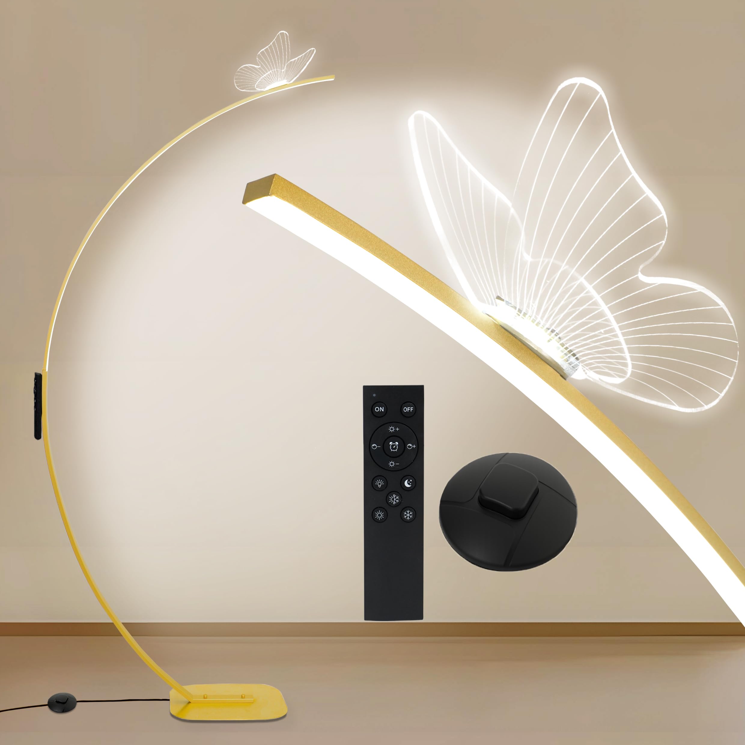 Arc Floor Lamp,2000 Lumens Dimmable Butterfly Arched Floor Lamp with Remote & Foot Control, 3 Color Temperatures, Modern Floor L