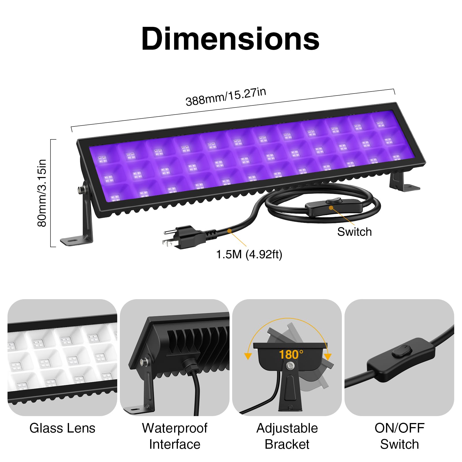 Onforu 72W Blacklight Bar - Ip66 Waterproof Led Flood Light For Parties, Halloween, And Stage Lighting, Model Ctb72Uv