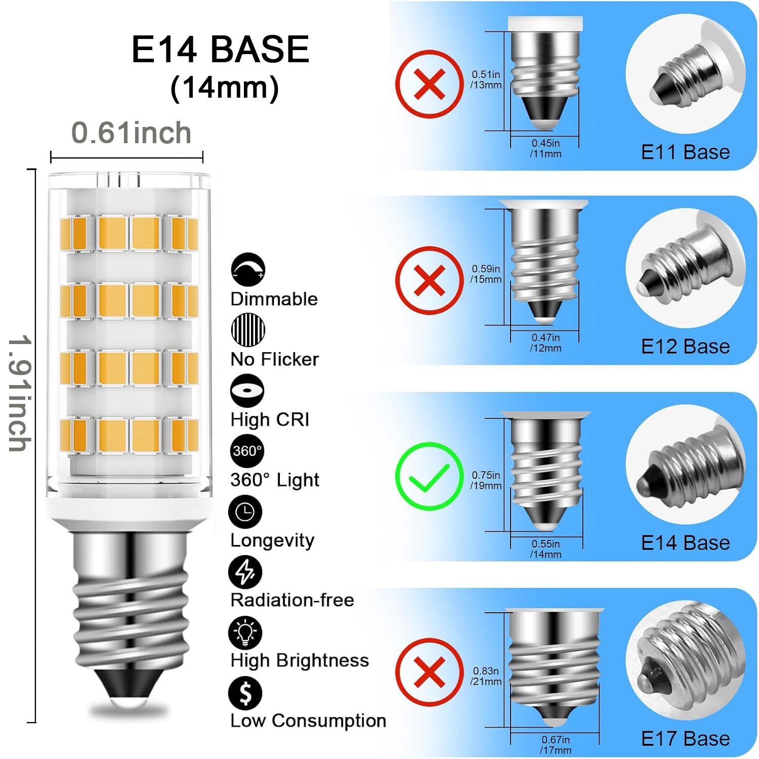 Suiyueshentou E14 LED Bulb 4W Equivalent Warm White 3000K Dimmable Ceramic - 2 Pack